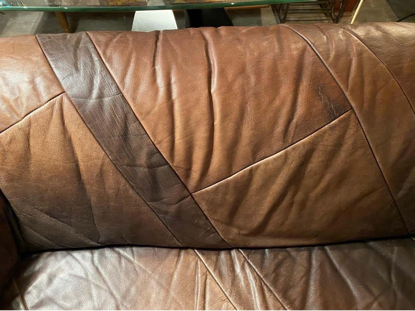 Vintage Patchwork Leather Loveseat and Chair 1