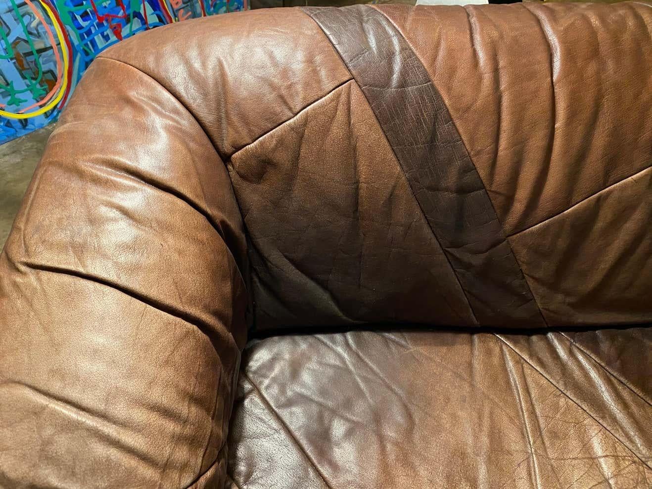Vintage Patchwork Leather Loveseat and Chair 2