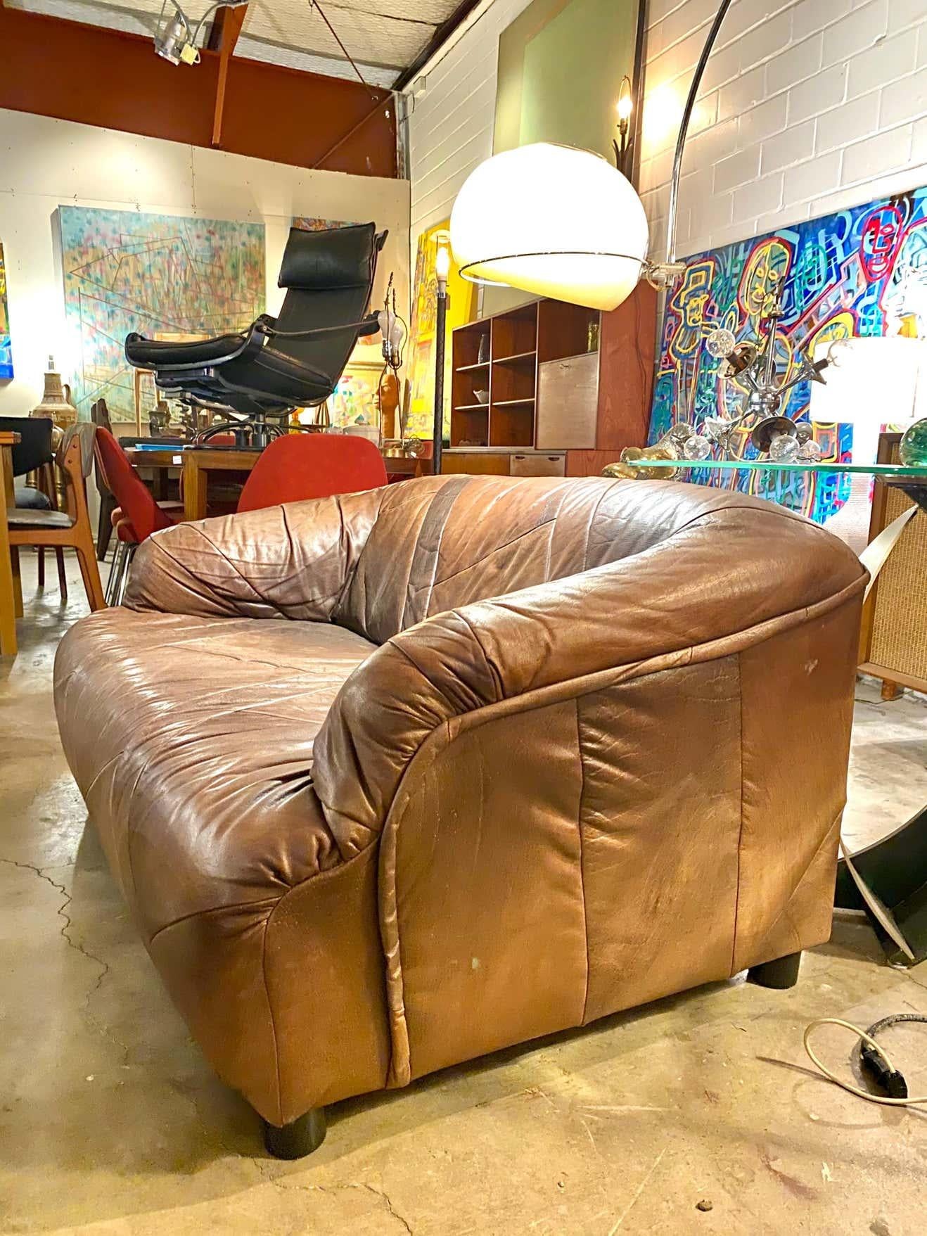 Vintage Patchwork Leather Loveseat and Chair 3