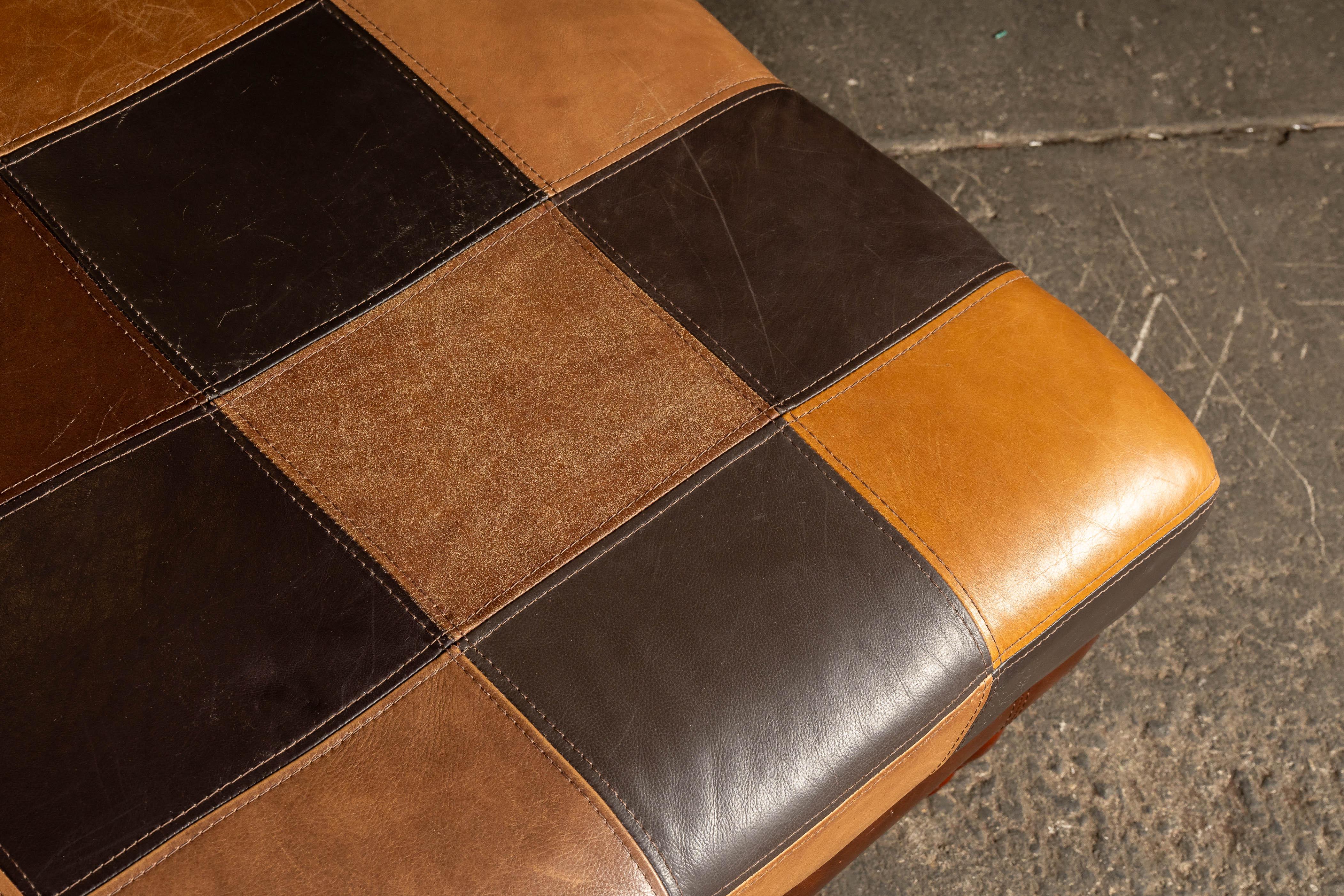 Vintage Patchwork Leder Ottomane im Angebot 2