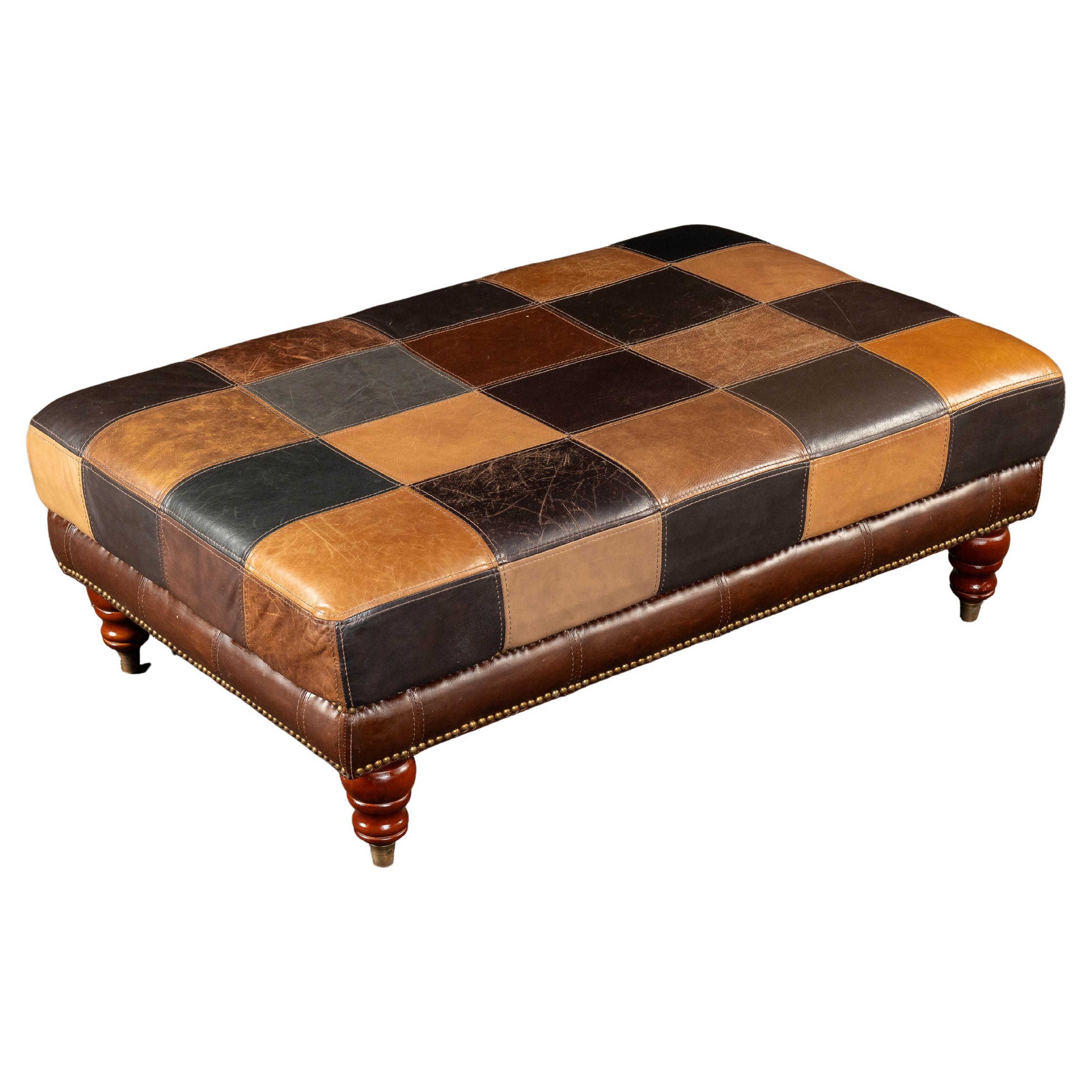Vintage Patchwork Leder Ottomane im Angebot