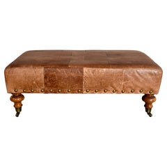 Vintage Patchwork Leather Ottoman on Casters