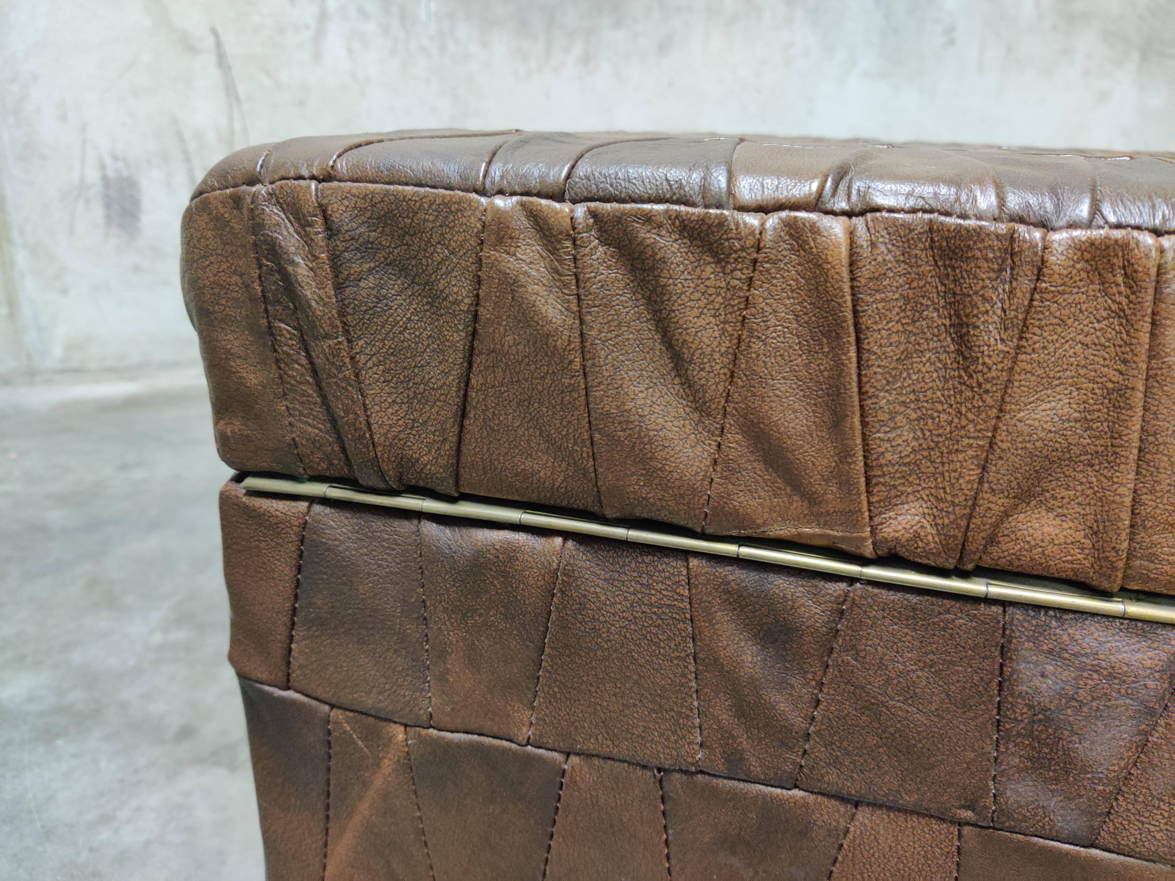 Late 20th Century Vintage Patchwork Leather Ottoman with Storage, 1970s