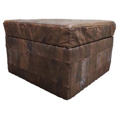 Vintage Patchwork Leather Ottoman with Storage, 1970s