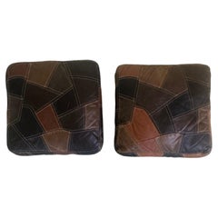 Vintage Patchwork Leather Pillows, Set of Two, Brutalist / Post-Modern