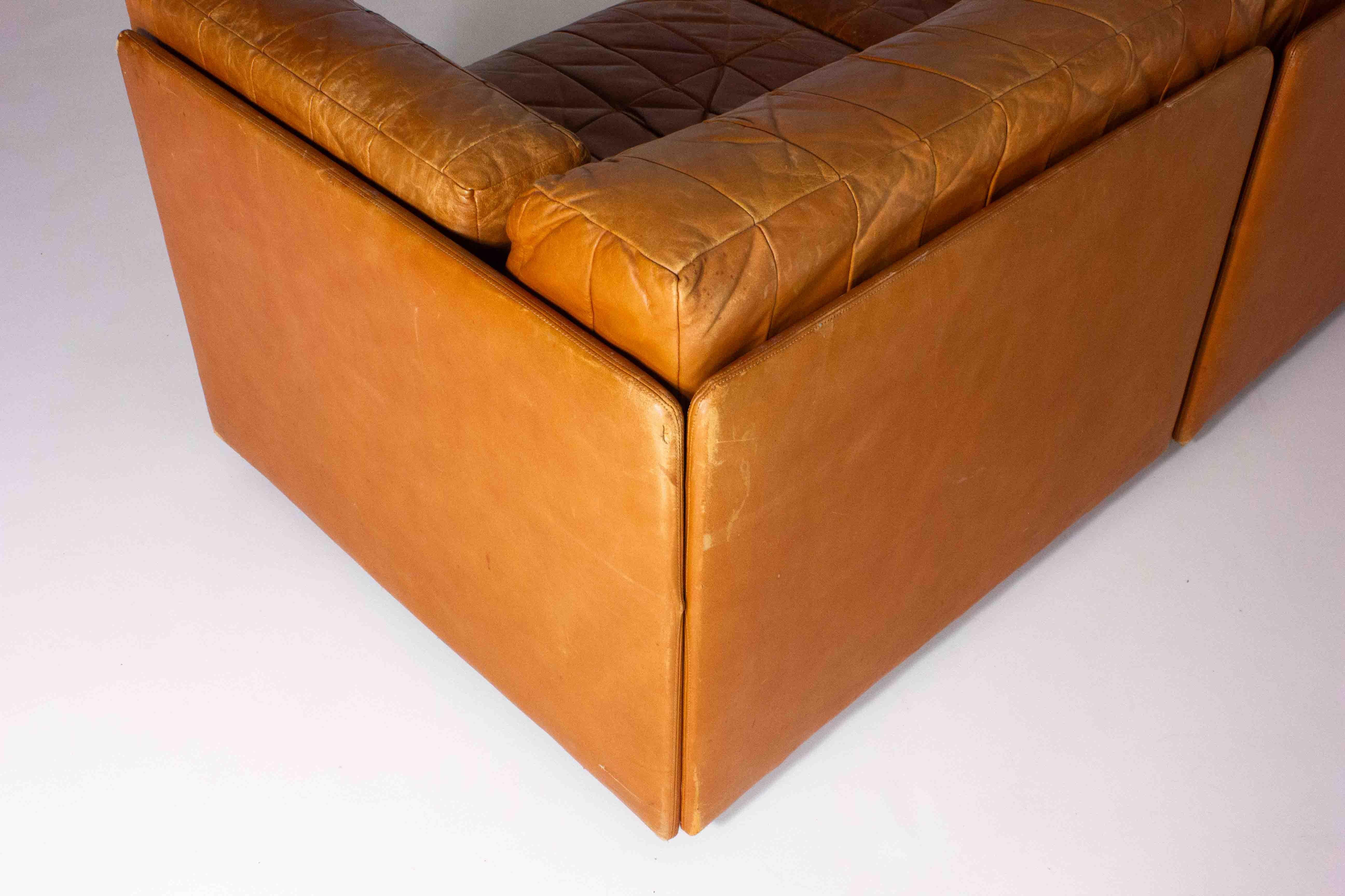 Vintage patchwork leather sofa in caramel leather, Germany 1960s 3