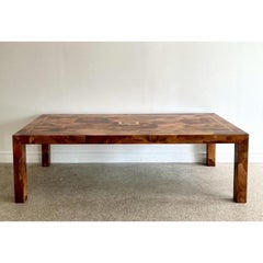Vintage Patchwork Olive Burl Wood Extendable Dining Table