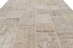 Vintage Patchwork Rug in Beige-Brown with Floral Patterns  Rug & Kilim
