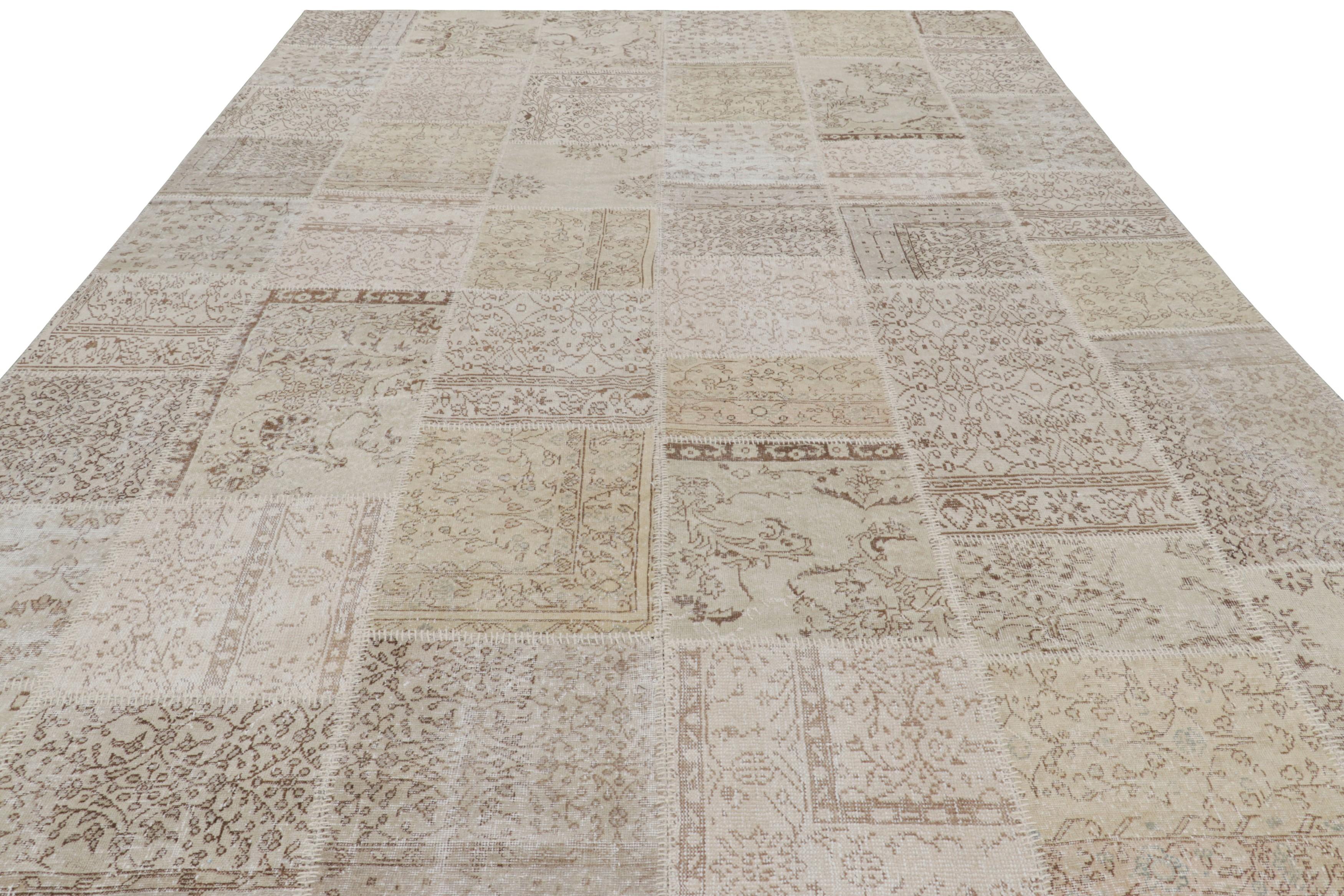Hand-Knotted Vintage Patchwork Rug in Beige-Brown with Floral Patterns  Rug & Kilim For Sale