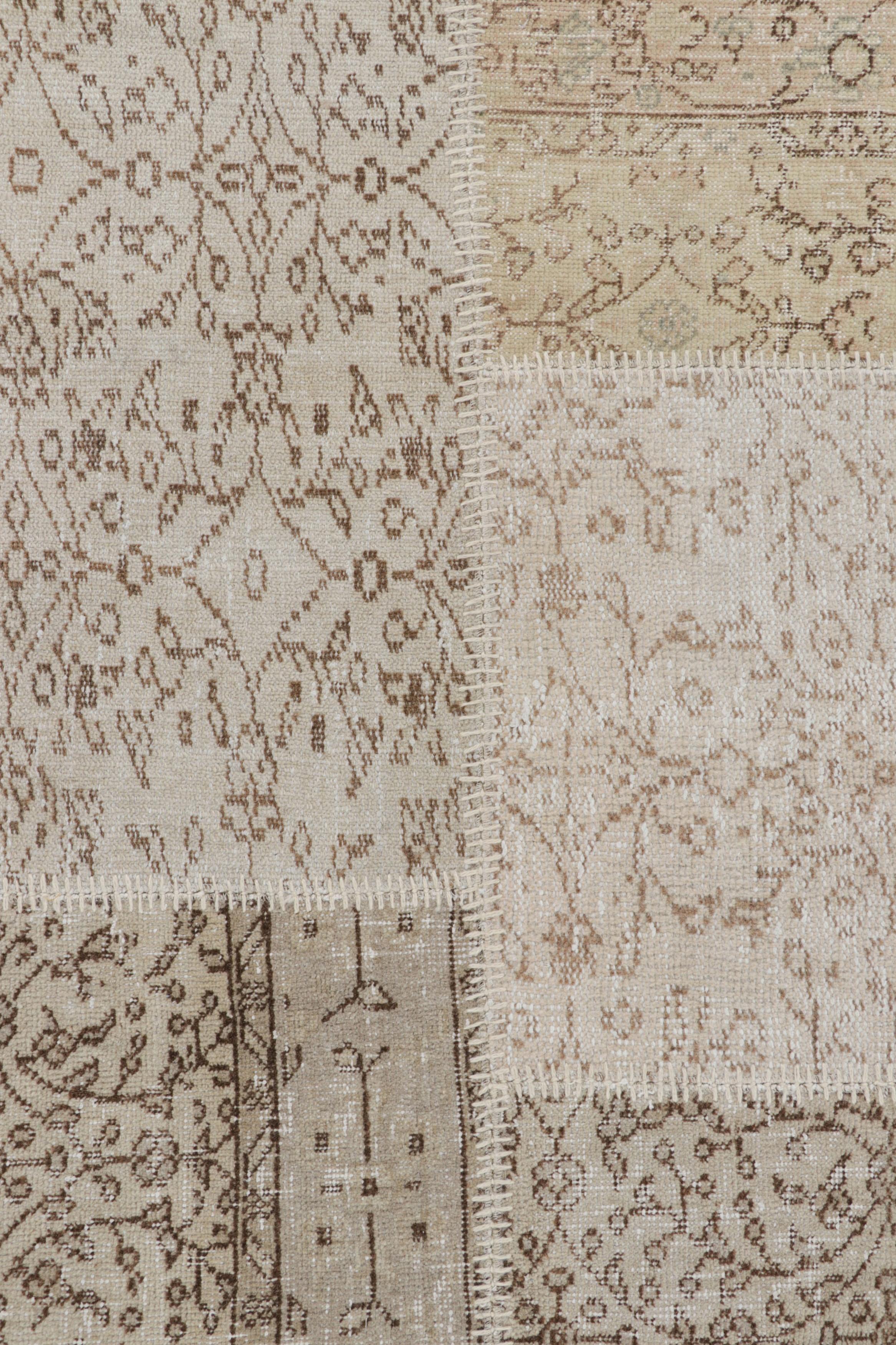 Late 20th Century Vintage Patchwork Rug in Beige-Brown with Floral Patterns  Rug & Kilim For Sale
