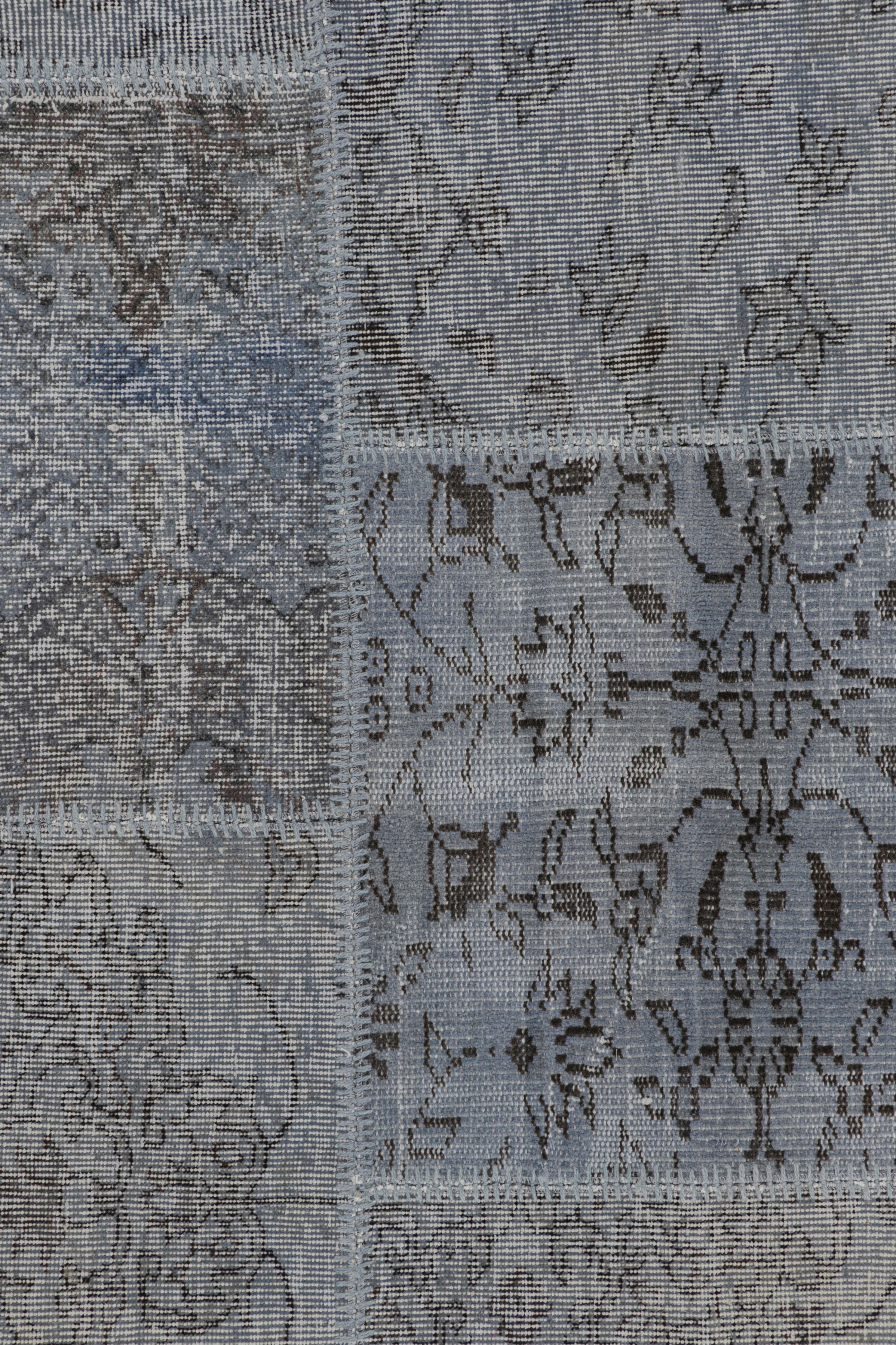 Turkish Vintage Patchwork Rug in Blue and Gray with Floral Patterns - Rug & Kilim For Sale
