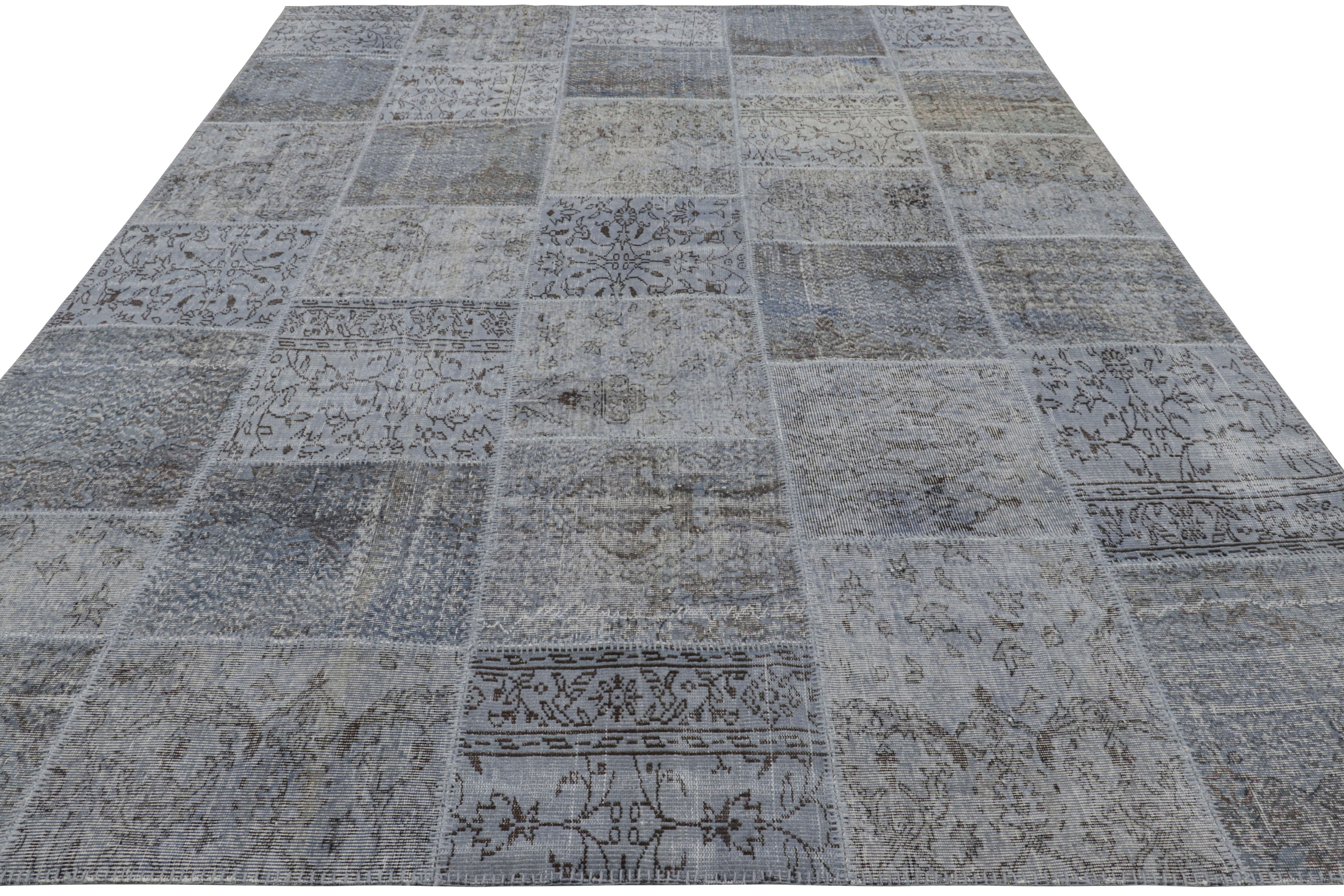 Hand-Woven Vintage Patchwork Rug in Blue and Gray with Floral Patterns - Rug & Kilim For Sale