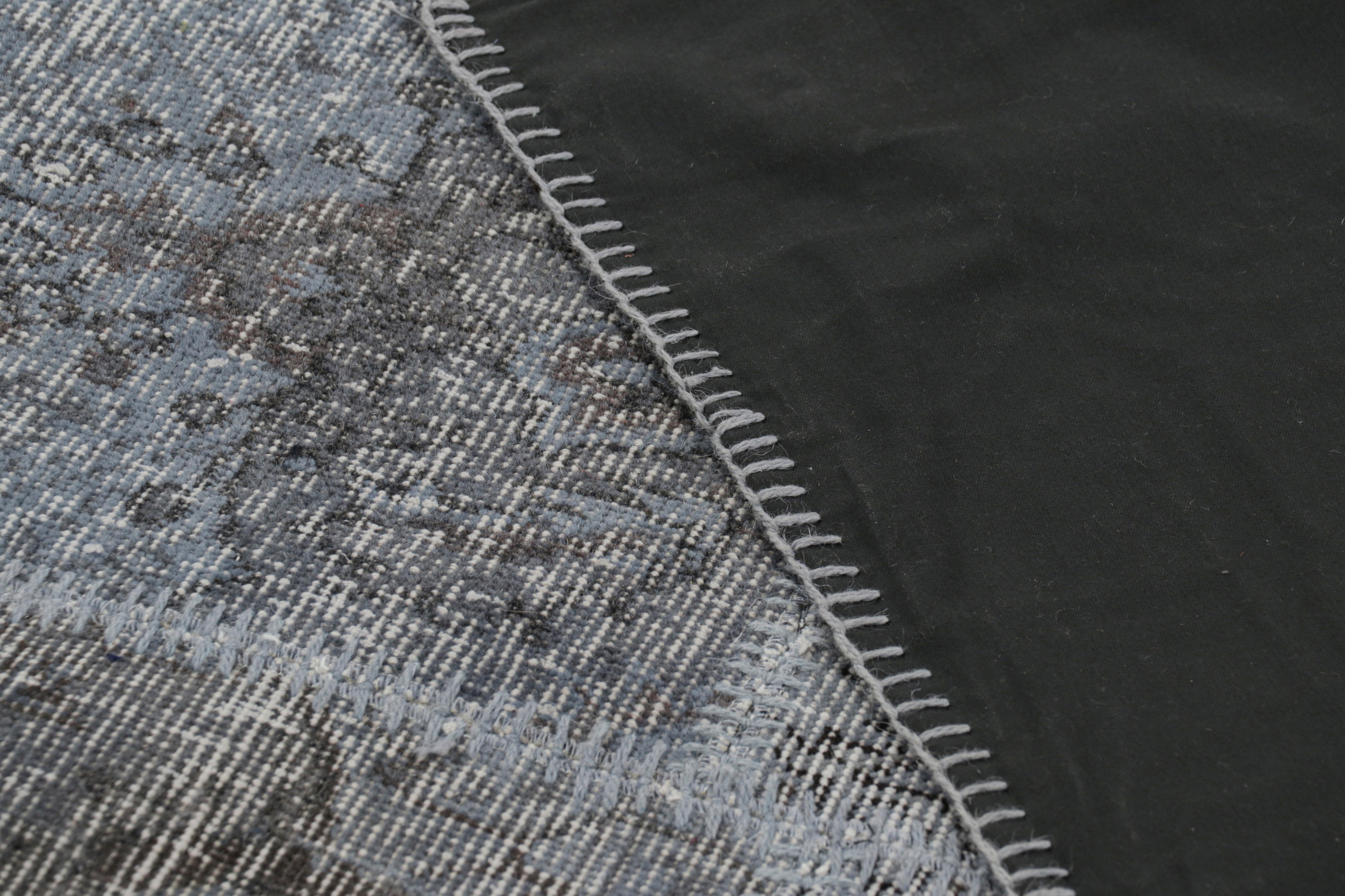 Wool Vintage Patchwork Rug in Blue and Gray with Floral Patterns - Rug & Kilim For Sale