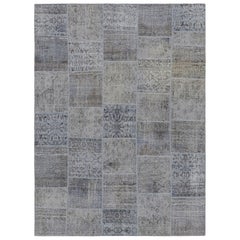 Vintage-Patchwork-Teppich in Blau und Grau mit Blumenmustern - Rug & Kilim