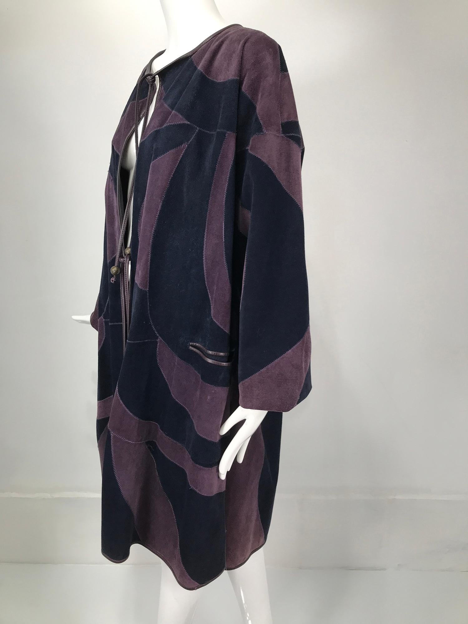 Vintage Patchwork Suede Coat in Purple & Navy Finland 5
