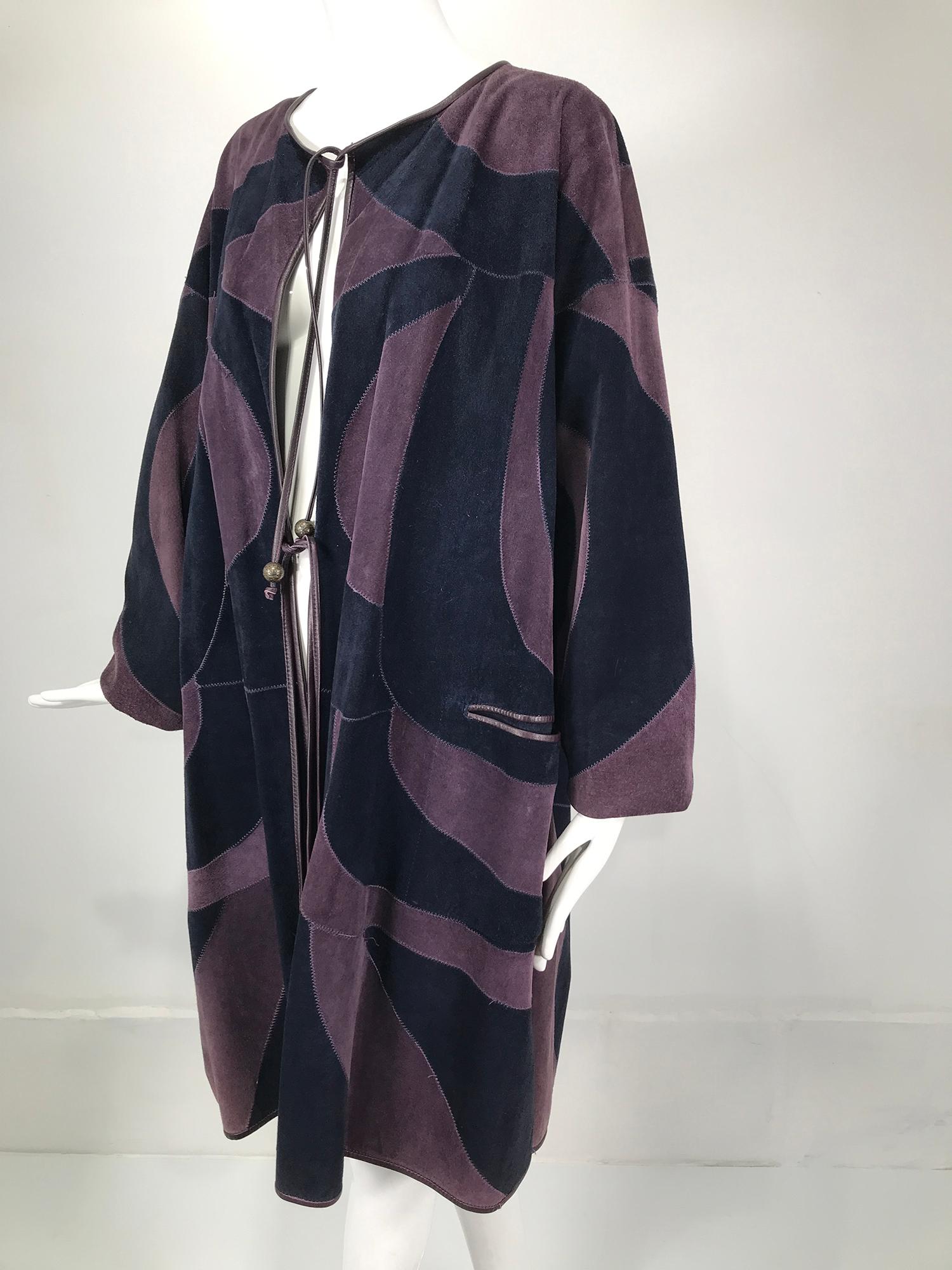 Vintage Patchwork Suede Coat in Purple & Navy Finland 6