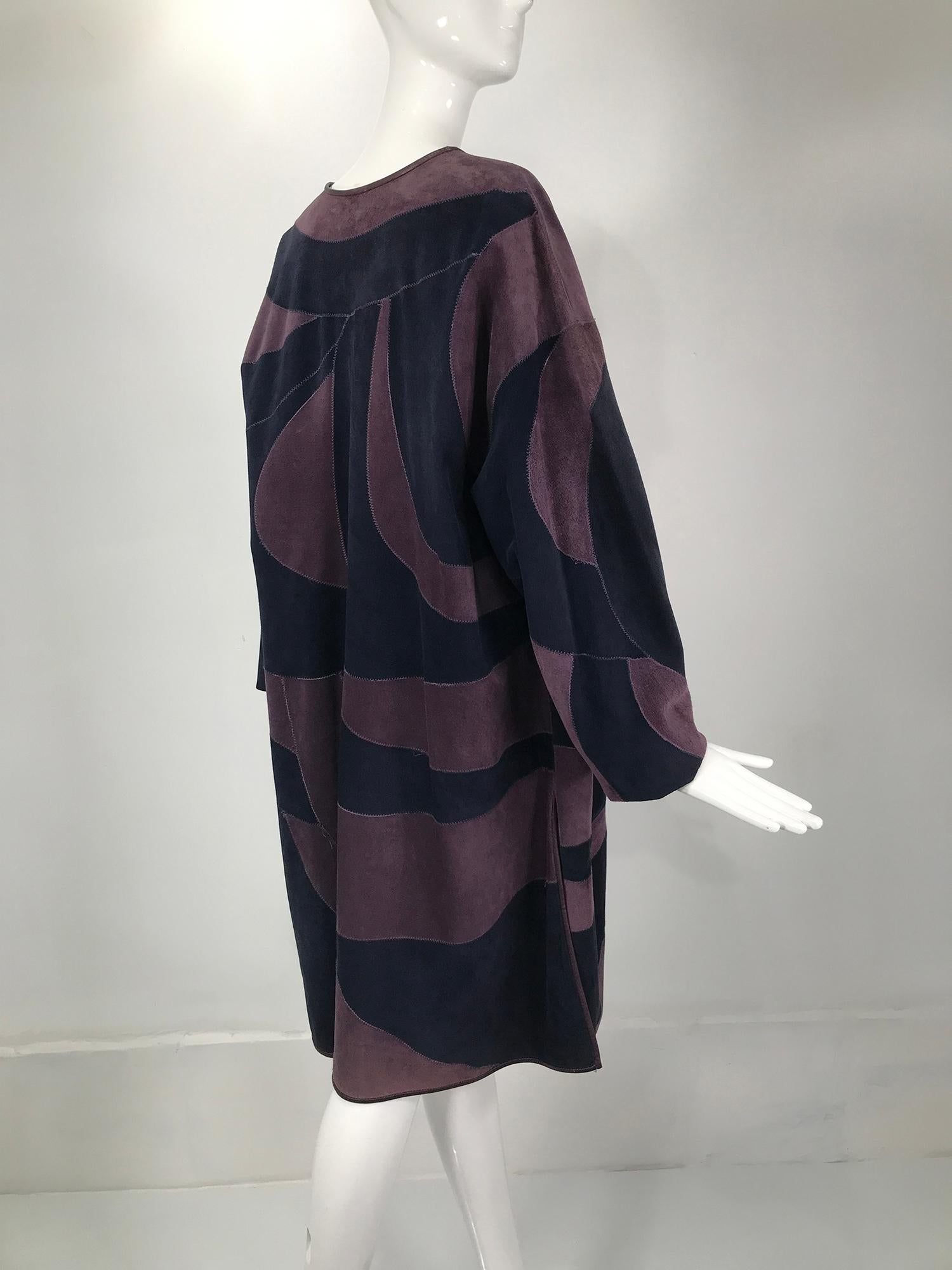 Women's or Men's Vintage Patchwork Suede Coat in Purple & Navy Finland