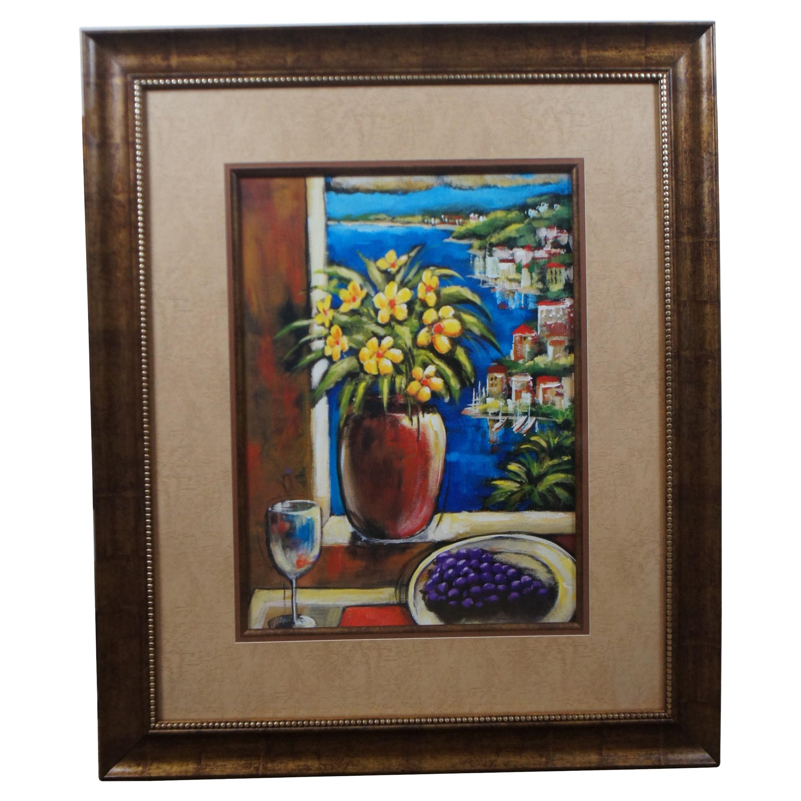 Vintage Pate Still Life Print Floral Window Seascape Coastal Landscape (Nature morte imprimée)