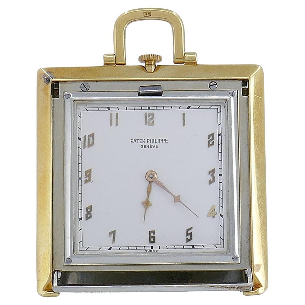 Vintage Patek Philippe 14k Gold Travel Clock Pendant Pocket Watch Estate Jewelry For Sale