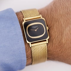 Vintage Patek Philippe 25mm Square Ellipse 18K Gold Black Dial Watch