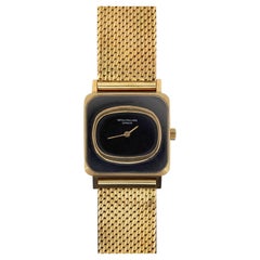 Vintage Patek Philippe 25mm Square Ellipse 18K Gold Black Dial Watch