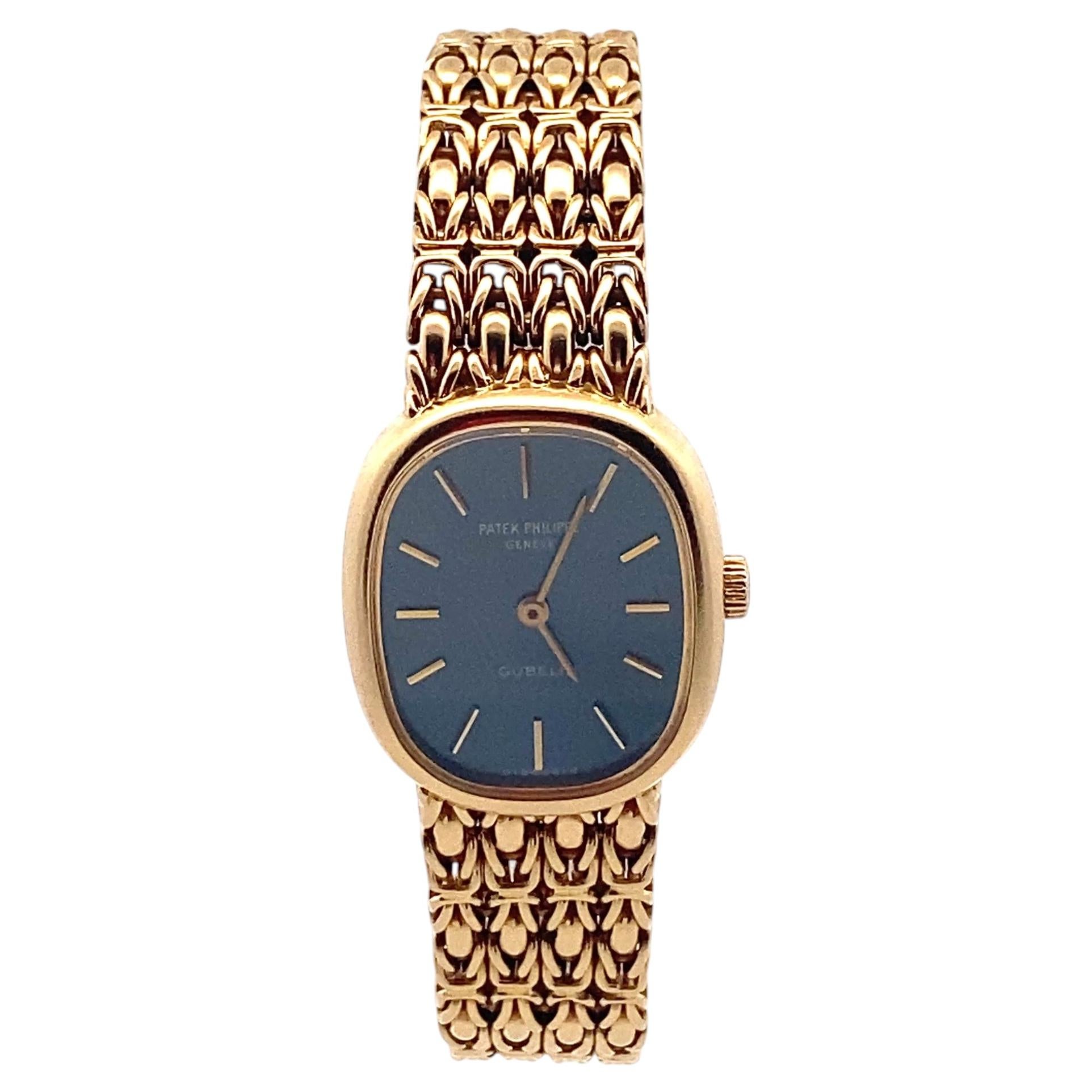 Vintage Patek Philippe Blaues Zifferblatt Uhr in 18 Karat Gold