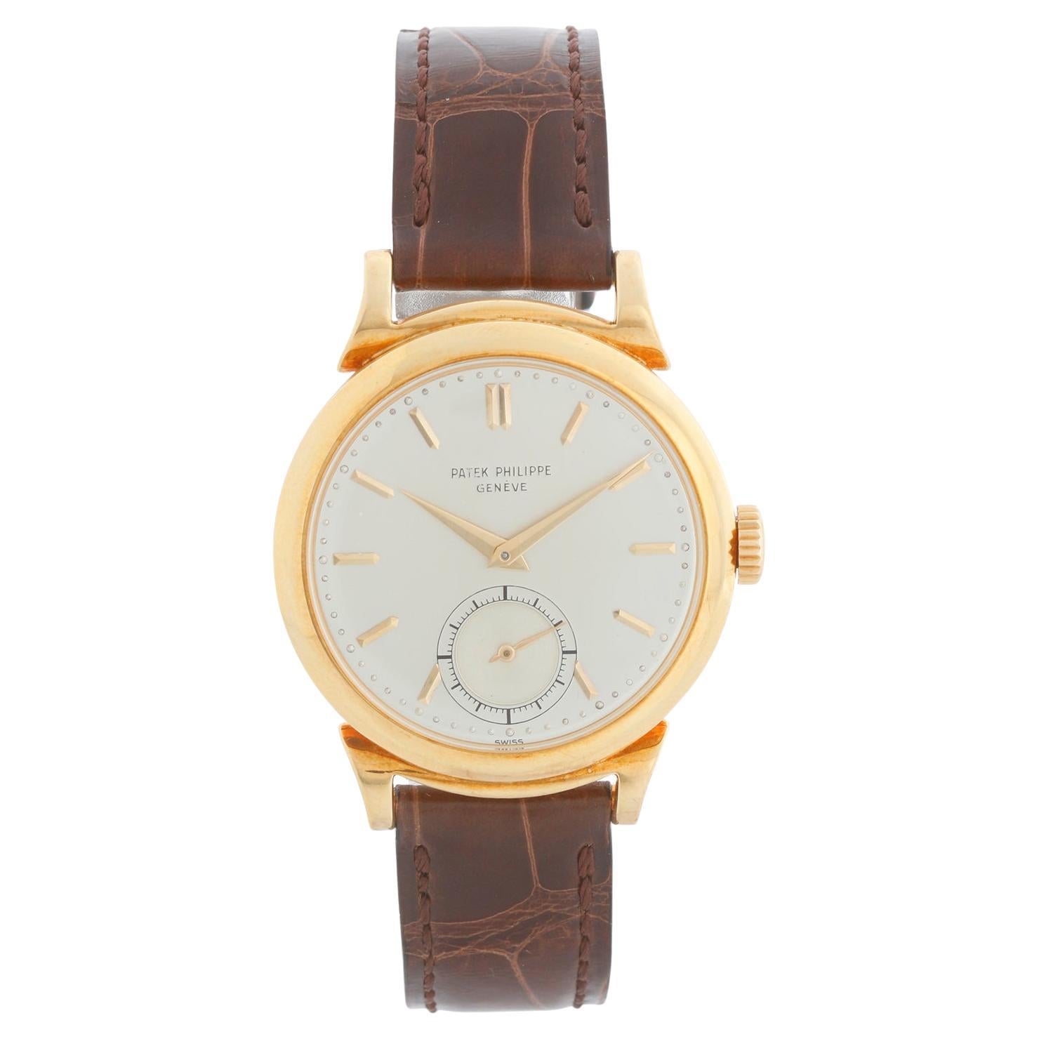 Vintage Patek Philippe Calatrava 18k Gelbgold Scroll Lugs Uhr Ref 1491 im Angebot
