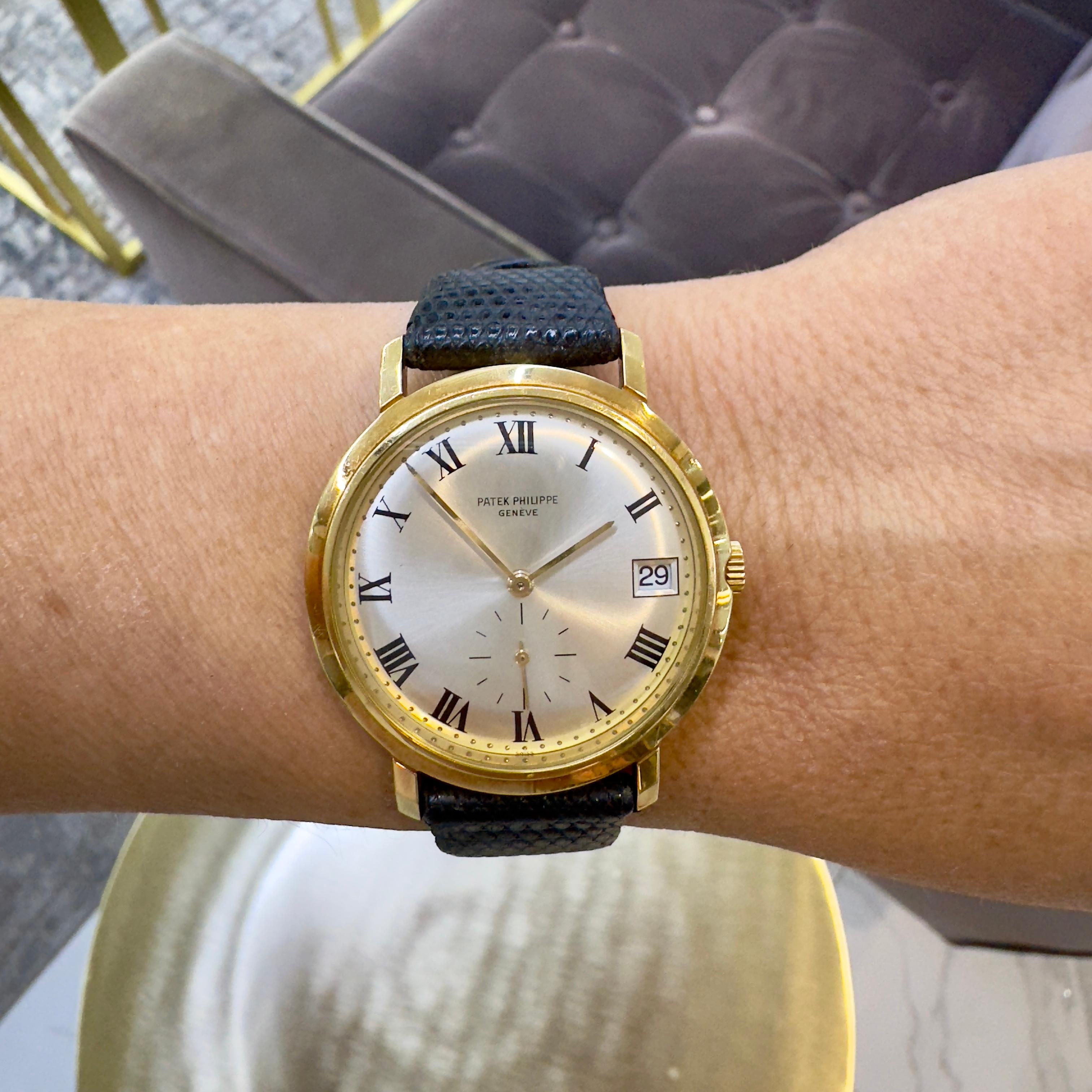 Reloj automático romano vintage Patek Philippe Calatrava 35MM 3445 de oro amarillo de 18 quilates en venta 9