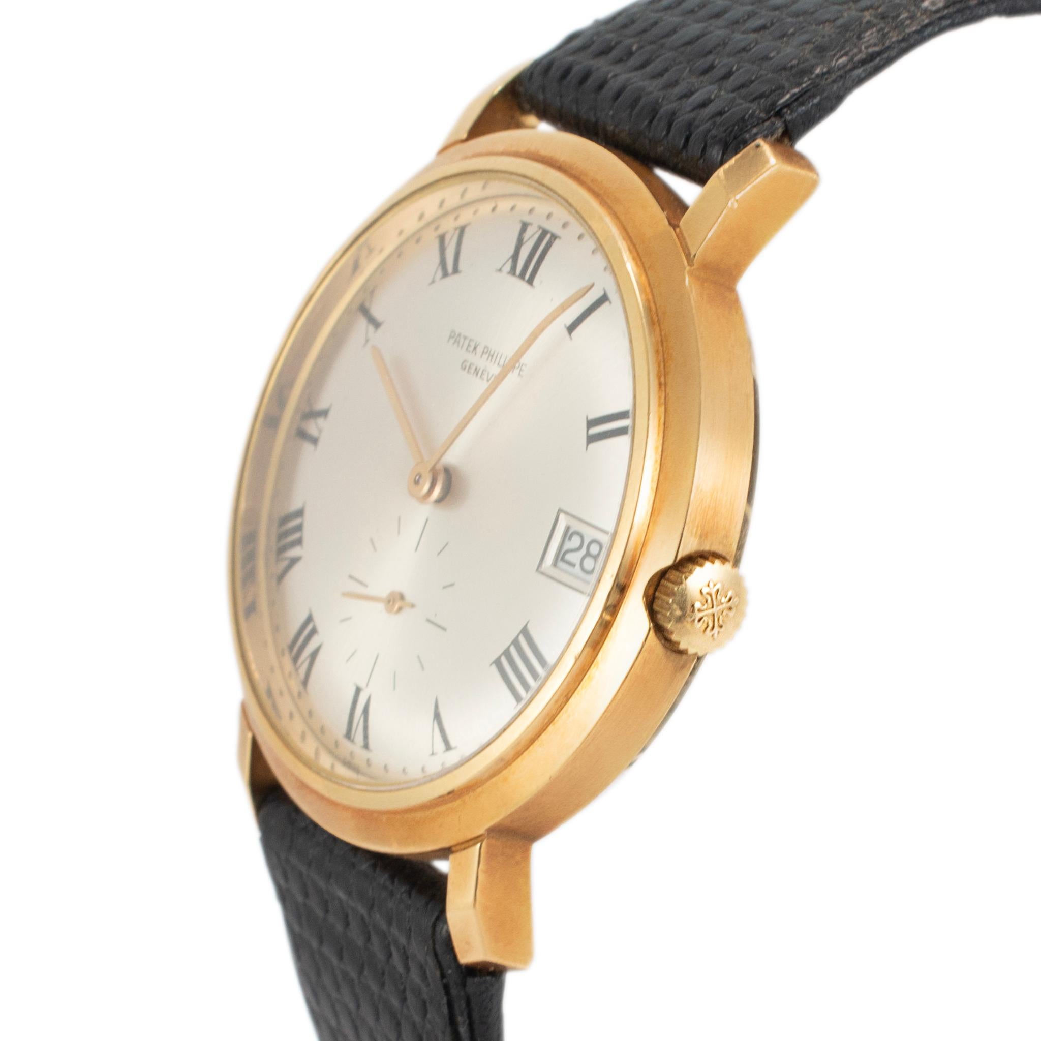Reloj automático romano vintage Patek Philippe Calatrava 35MM 3445 de oro amarillo de 18 quilates en Excelente estado para la venta en Houston, TX