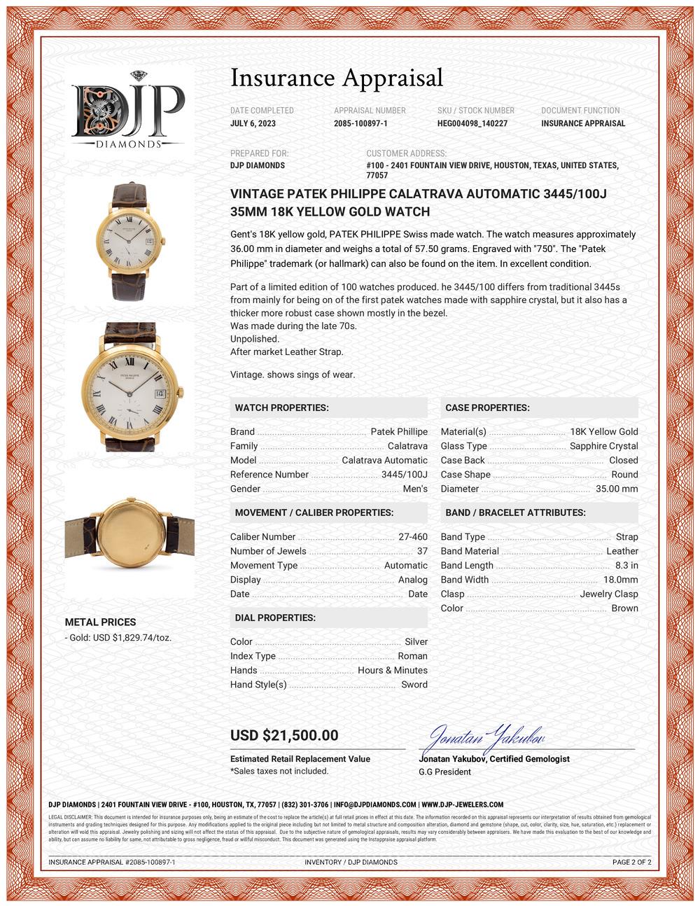 Patek Philippe Calatrava: 18 Karat Gelbgold Uhr mit Automatik 3445/100J 35MM, Vintage 11