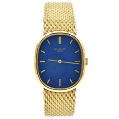 Retro Patek Philippe Yellow Gold Ellipse Blue Dial manual wind Wristwatch Ref 3748/1
