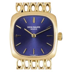 Vintage Patek Philippe Ellipse Yellow Gold Blue Dial 4179 Manual Wind Watch