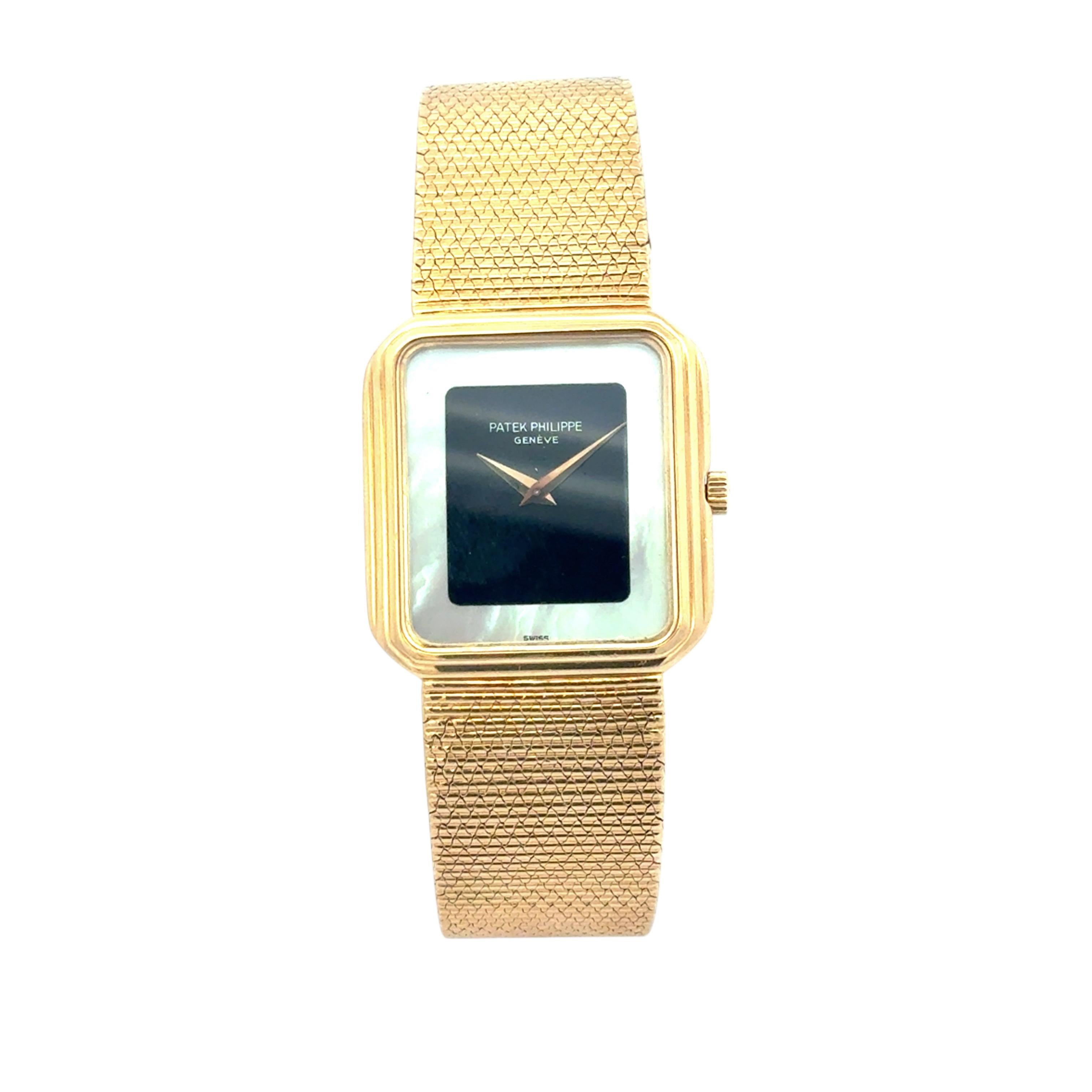 Vintage Patek Philippe Geneve 3851/1 Onyx Nacre Mother of Pearl 18k Yellow Gold Watch

This beautiful Vintage Patek Philippe 385/1 Watch is in excellent condition and is ready to ship!

Brand: Patek Philippe
Model: Geneve 3851/1
Case Shape: