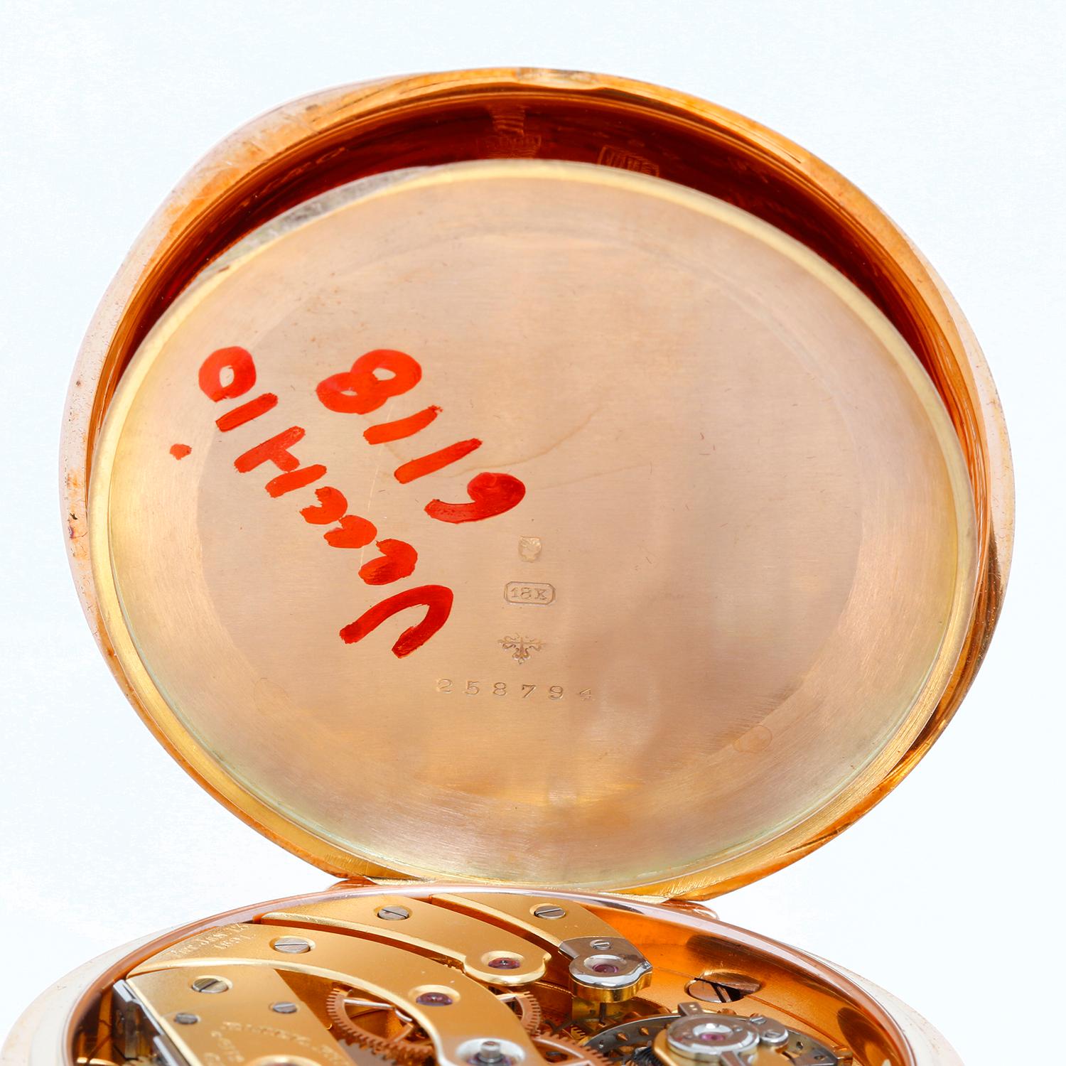 Men's Vintage Patek Philippe Gondolo & Labouiau 18 Karat Gold Open Face Pocket Watch