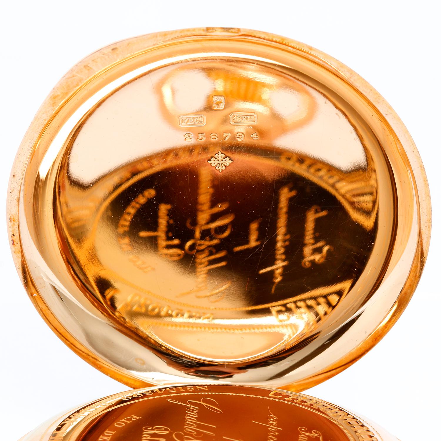 Vintage Patek Philippe Gondolo & Labouiau 18 Karat Gold Open Face Pocket Watch 1