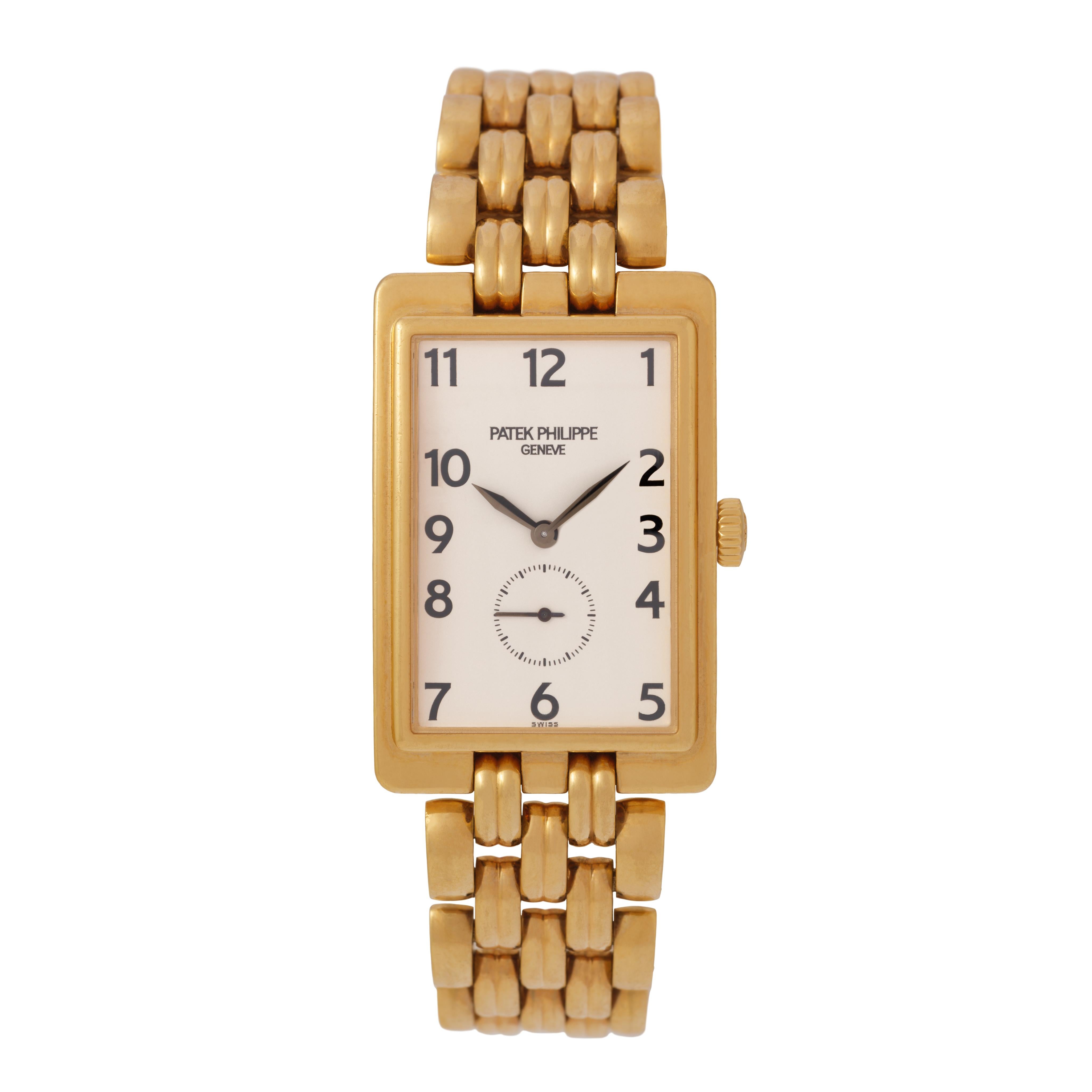 Modernist Vintage Patek Philippe Gondolo Model 5009 / 1J 18 Karat Yellow Gold Watch For Sale