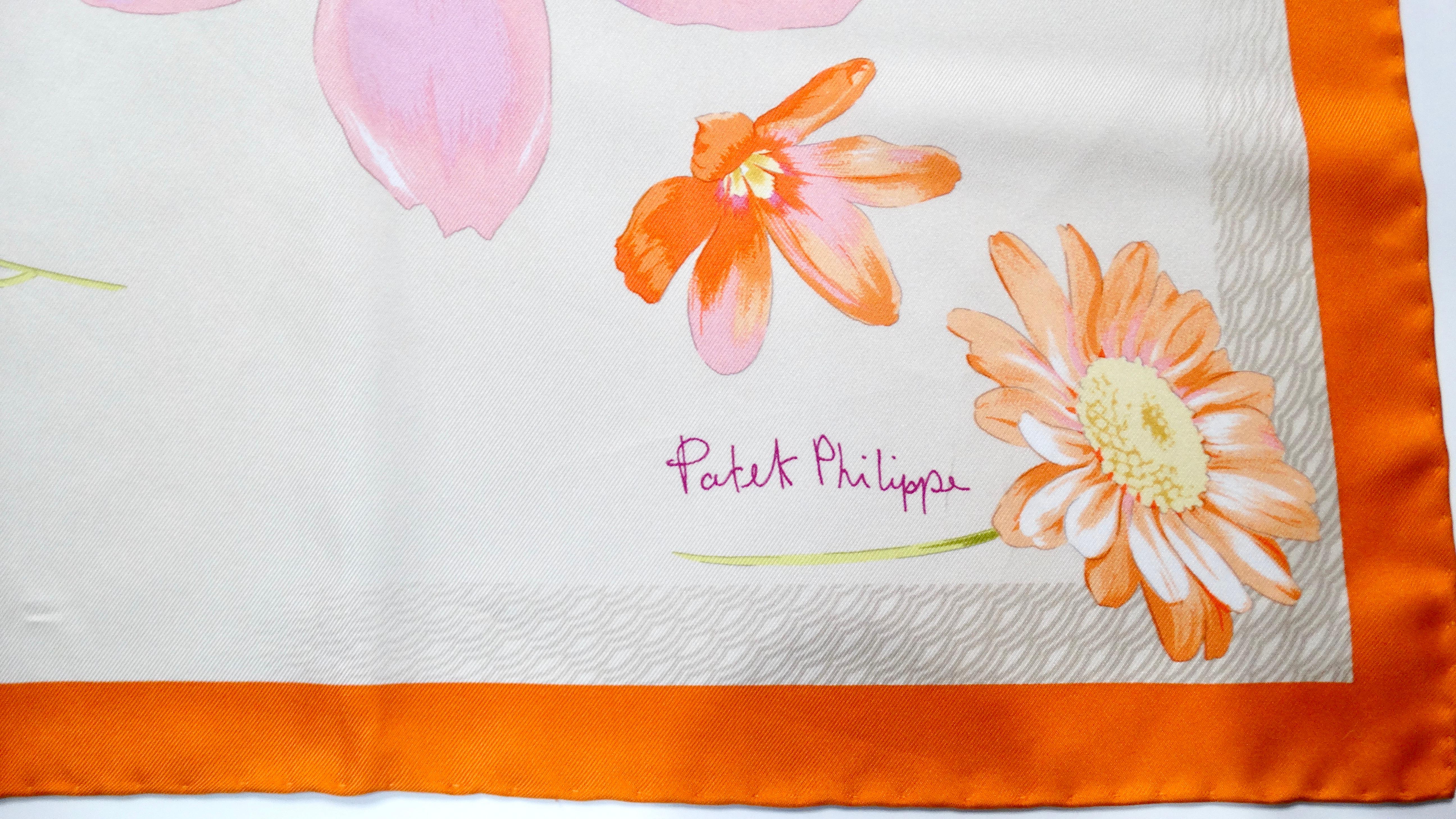 Beige Patek Philippe - Écharpe vintage « Les Metiers d'art » imprimée de fleurs peintes en soie en vente