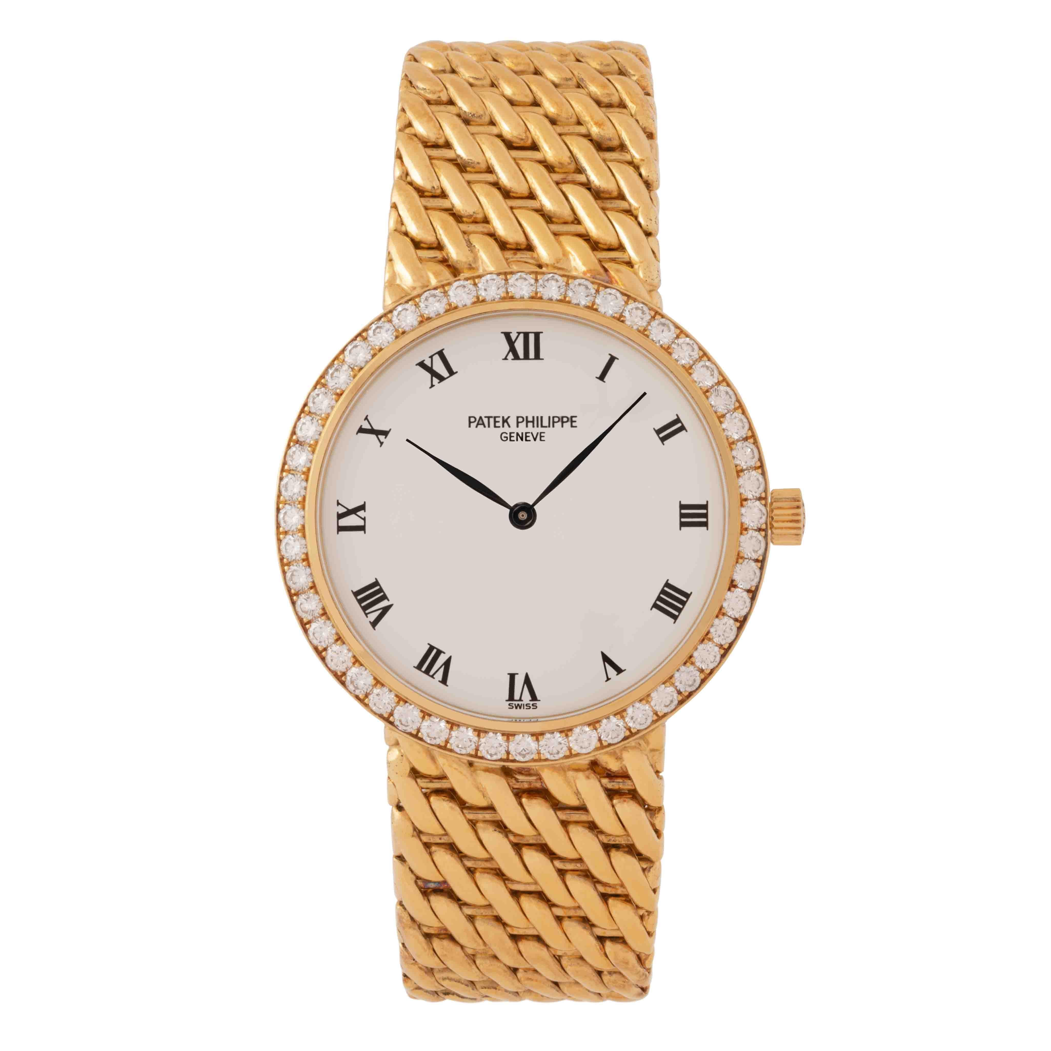 Moderne Patek Philippe Montre vintage modèle 3993/17 en or jaune 18 carats et diamants en vente
