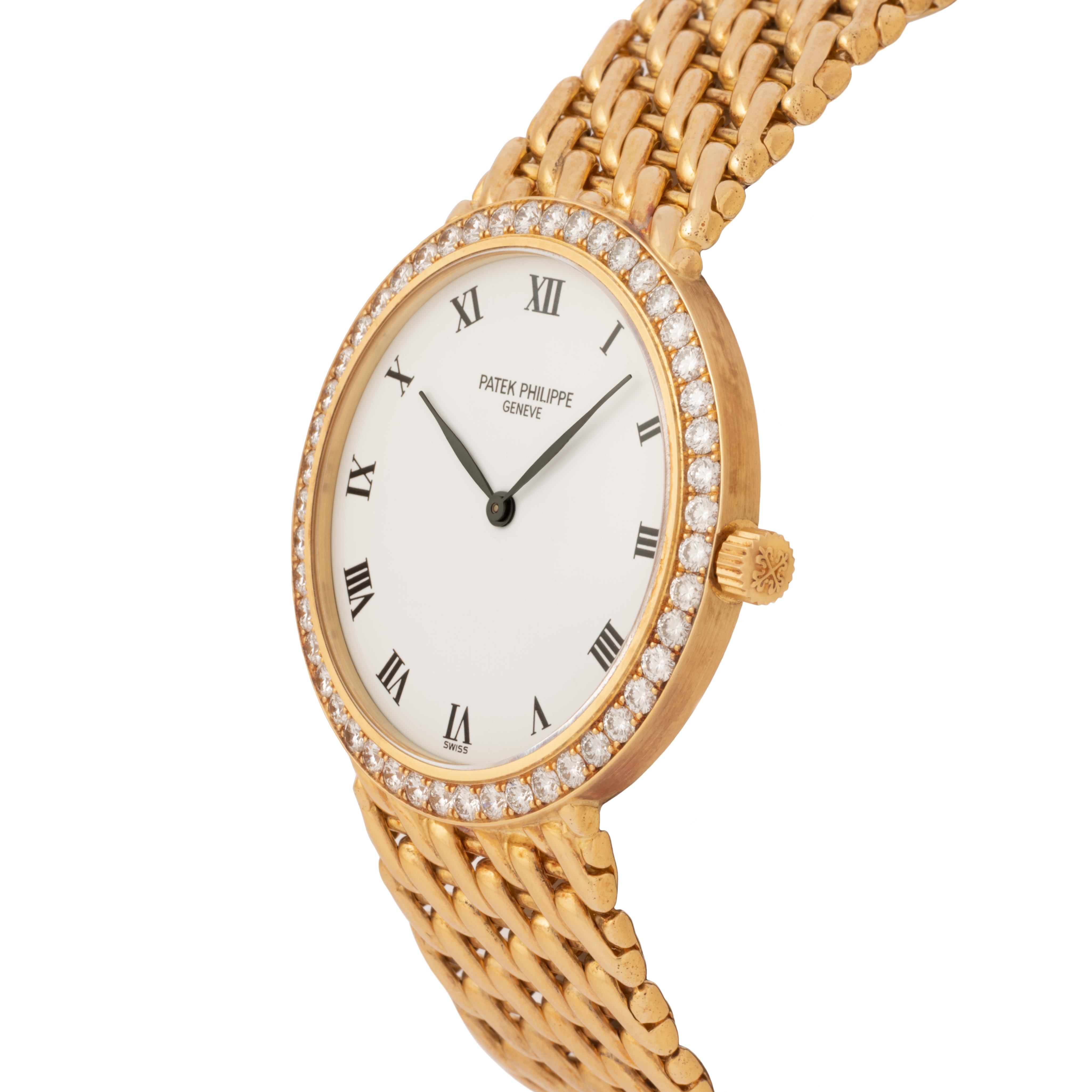 Taille brillant Patek Philippe Montre vintage modèle 3993/17 en or jaune 18 carats et diamants en vente