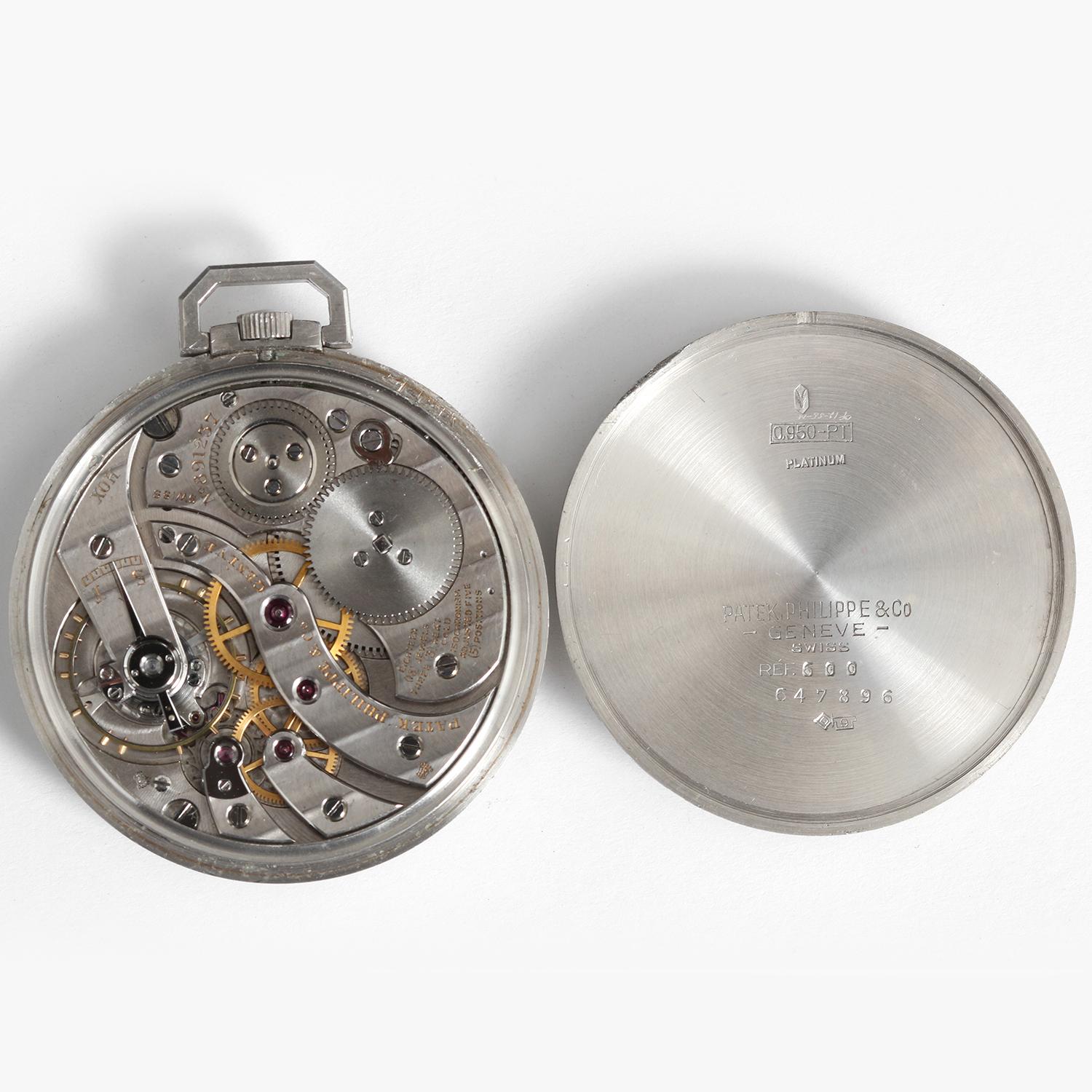 Vintage Patek Philippe Platinum Pocket Watch Ref. 600 In Excellent Condition For Sale In Dallas, TX