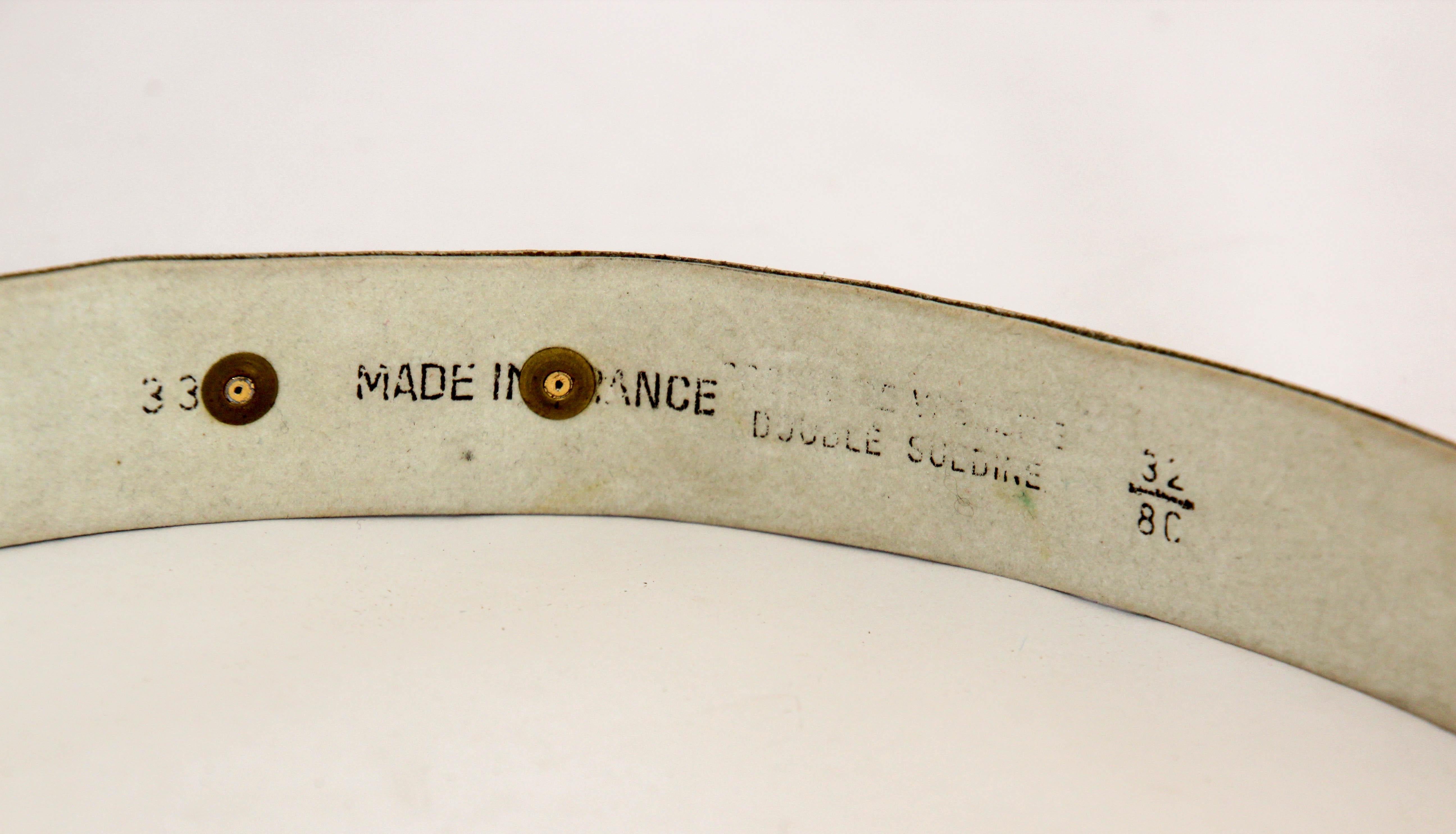 Vintage-Ledergürtel aus Lackleder in Gold mit H-Messing-Logo, hergestellt in Frankreich für Damen oder Herren im Angebot
