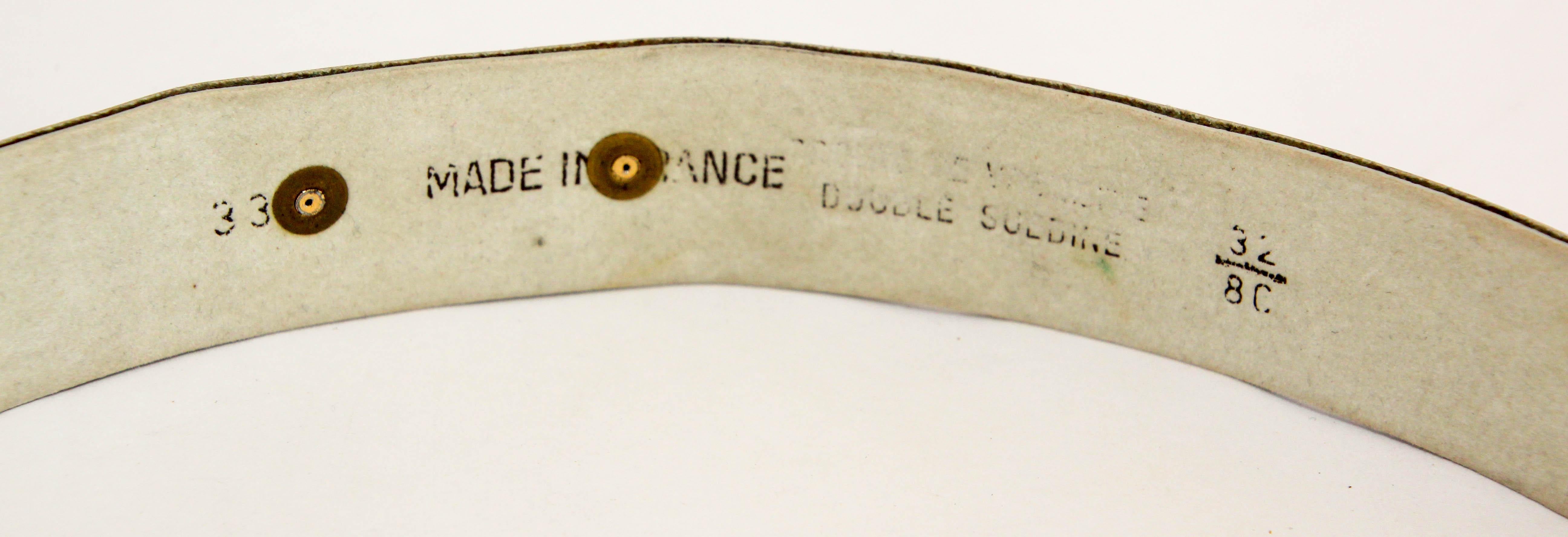 Vintage-Ledergürtel aus Lackleder in Gold mit H-Messing-Logo, hergestellt in Frankreich im Angebot 4