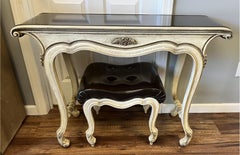 Vintage Provincial Patent Leather Top Vanity With Matching Stool