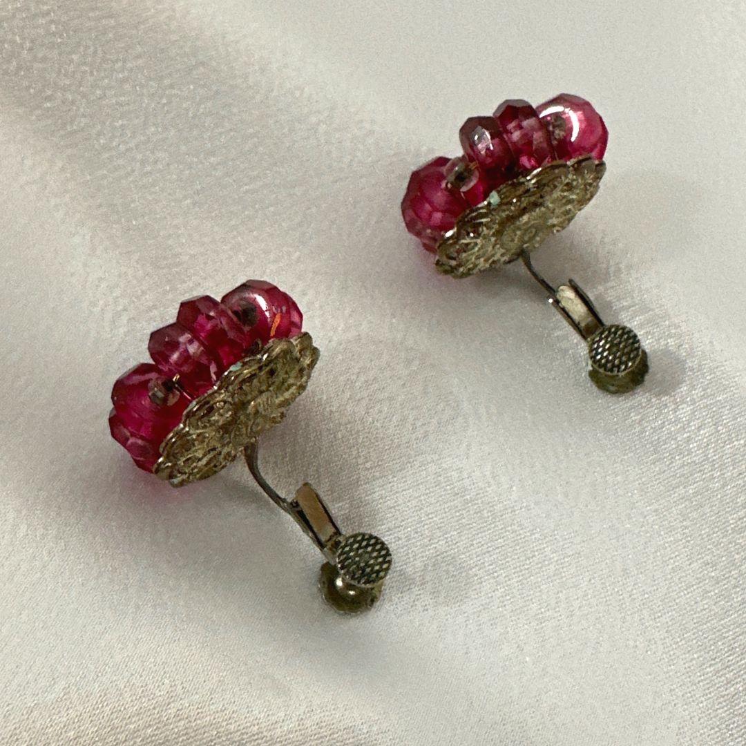 Women's Vintage Patented Pink Glass Floral Clip on Earrings  For Sale