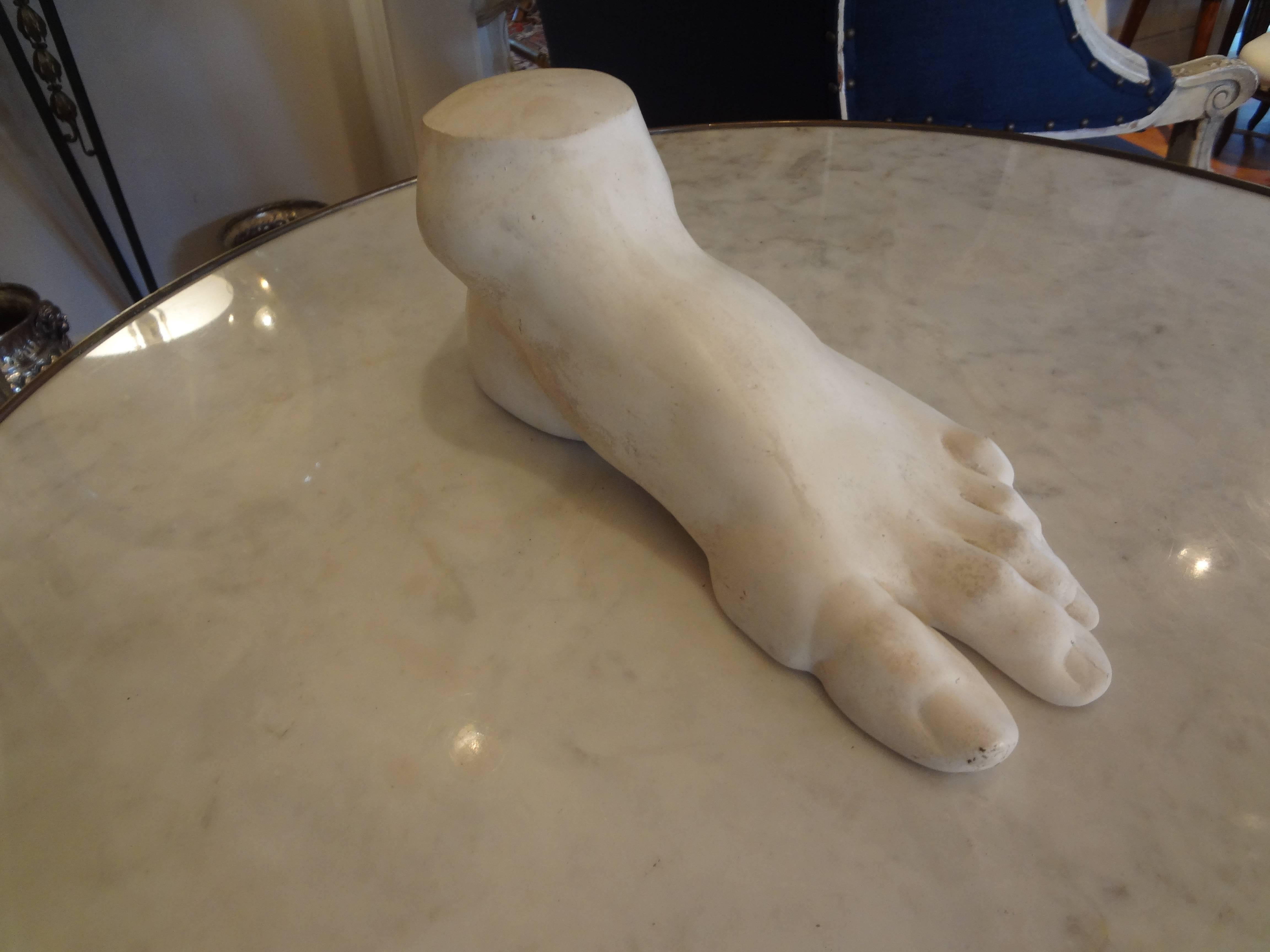 Vintage French Academic Patinated Plaster Foot In Excellent Condition In Houston, TX