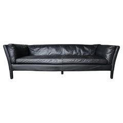 Vintage Patinated Black Leather Sofa