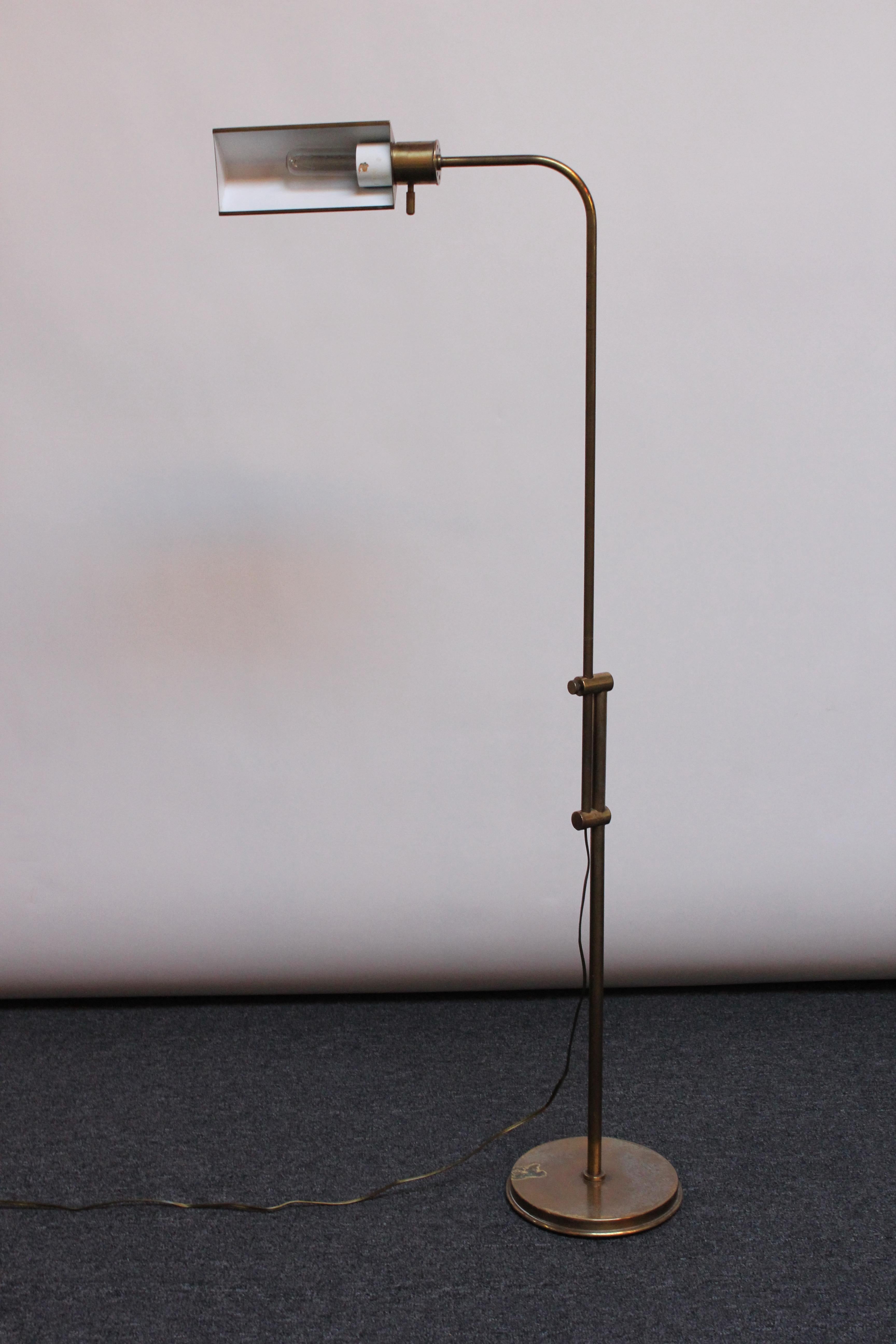 Vintage Patinated Brass Adjustable Floor Lamp by Chapman In Good Condition In Brooklyn, NY