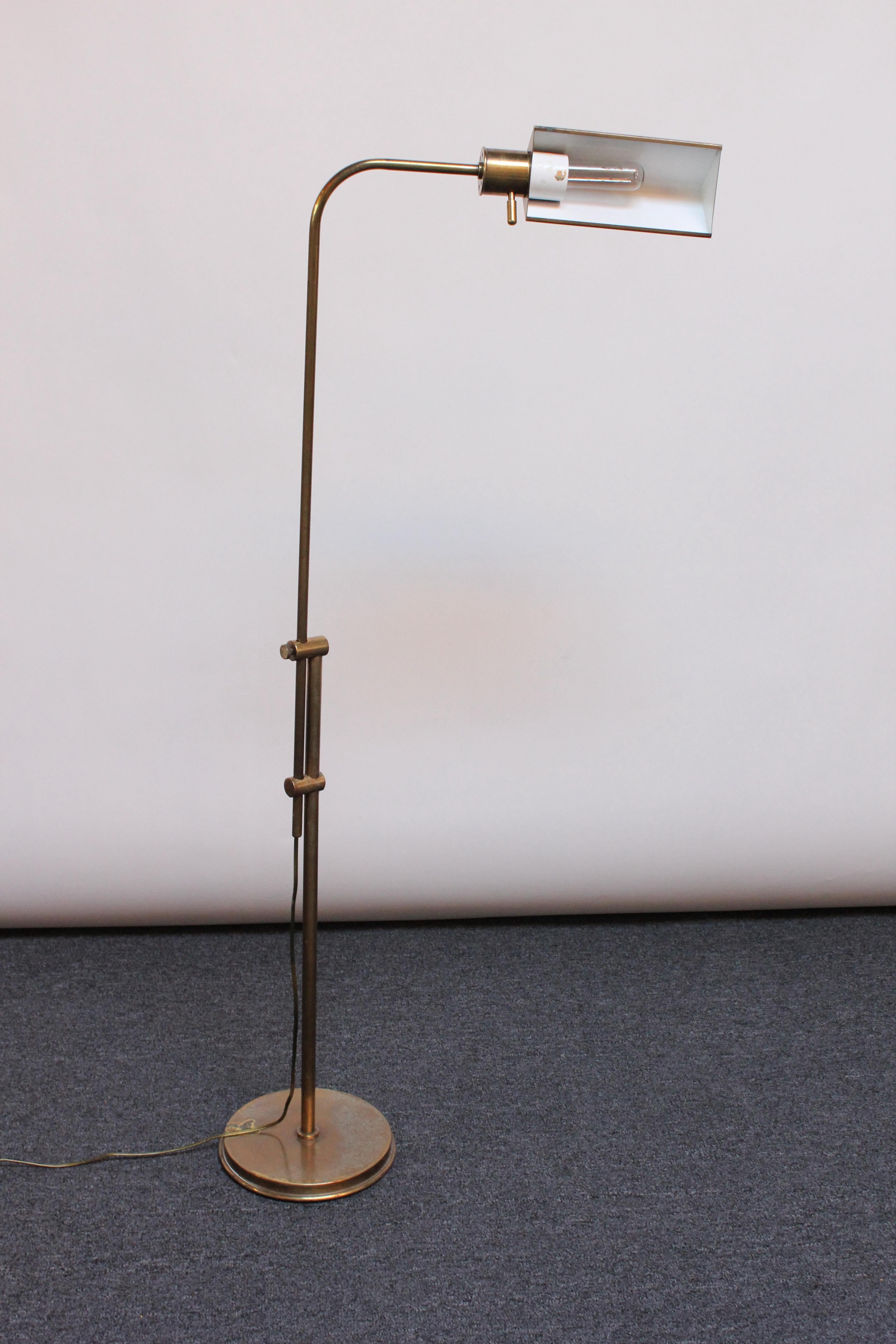 Late 20th Century Vintage Patinated Brass Adjustable Floor Lamp by Chapman For Sale