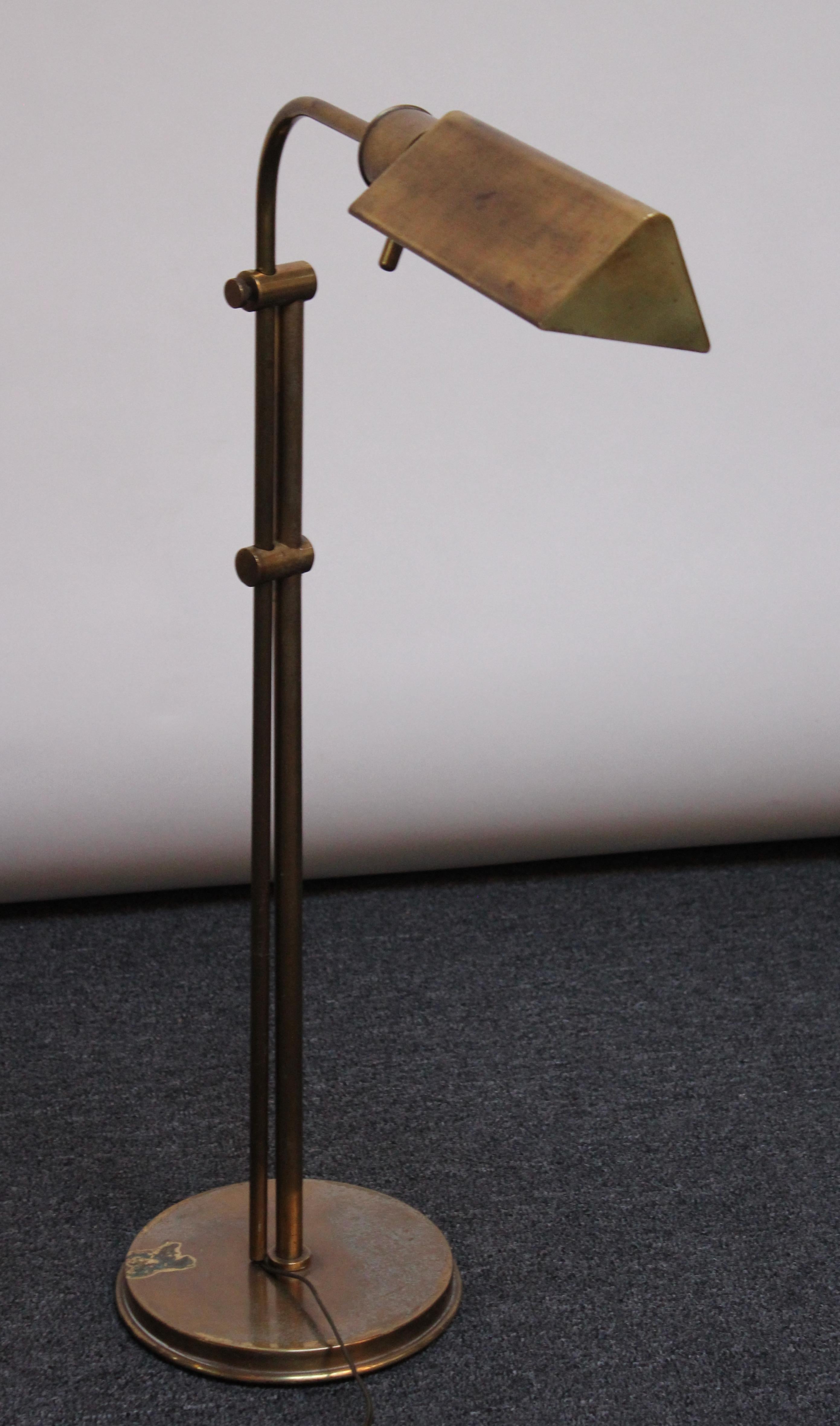 Vintage Patinated Brass Adjustable Floor Lamp by Chapman For Sale 1