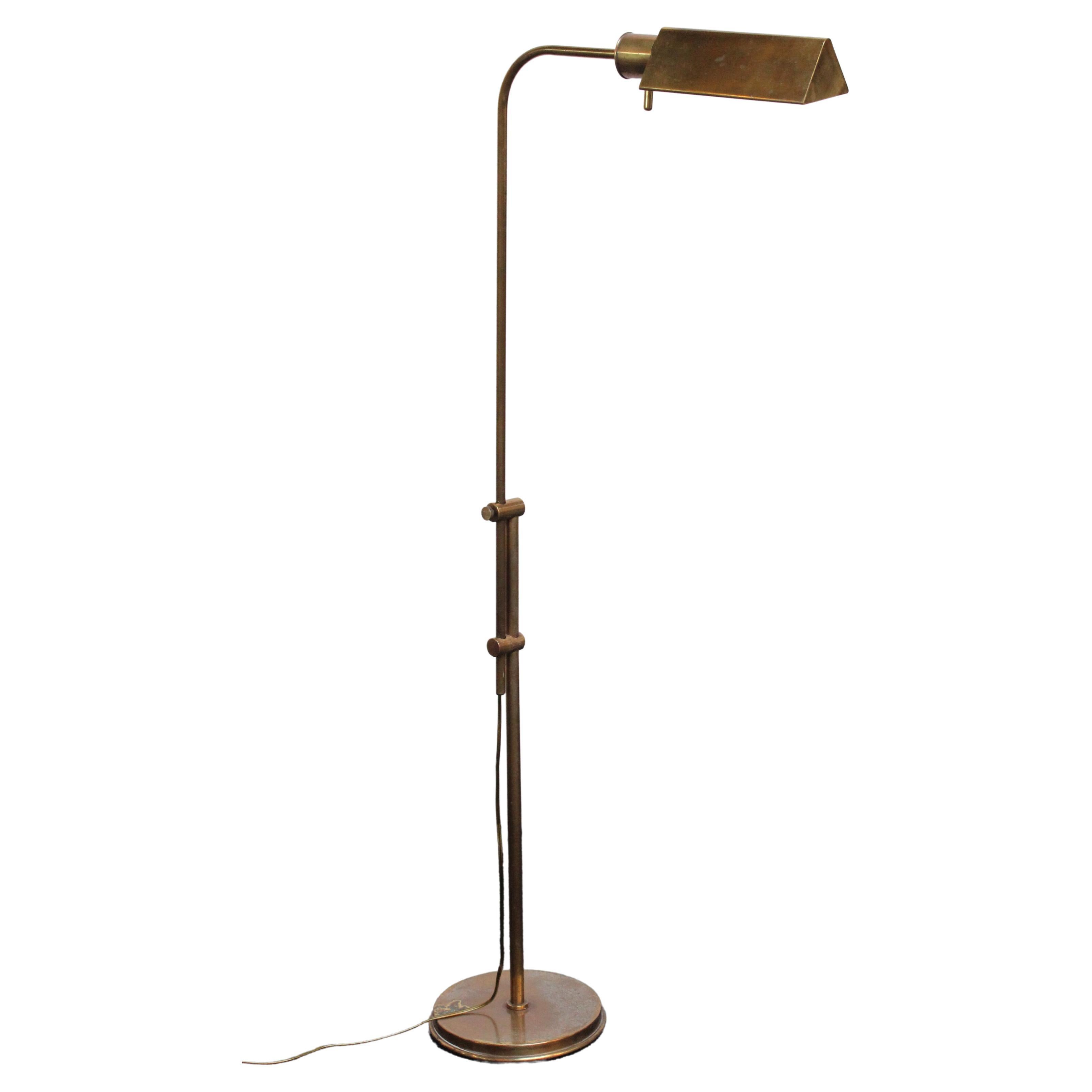 Vintage Patinated Brass Adjustable Floor Lamp by Chapman For Sale